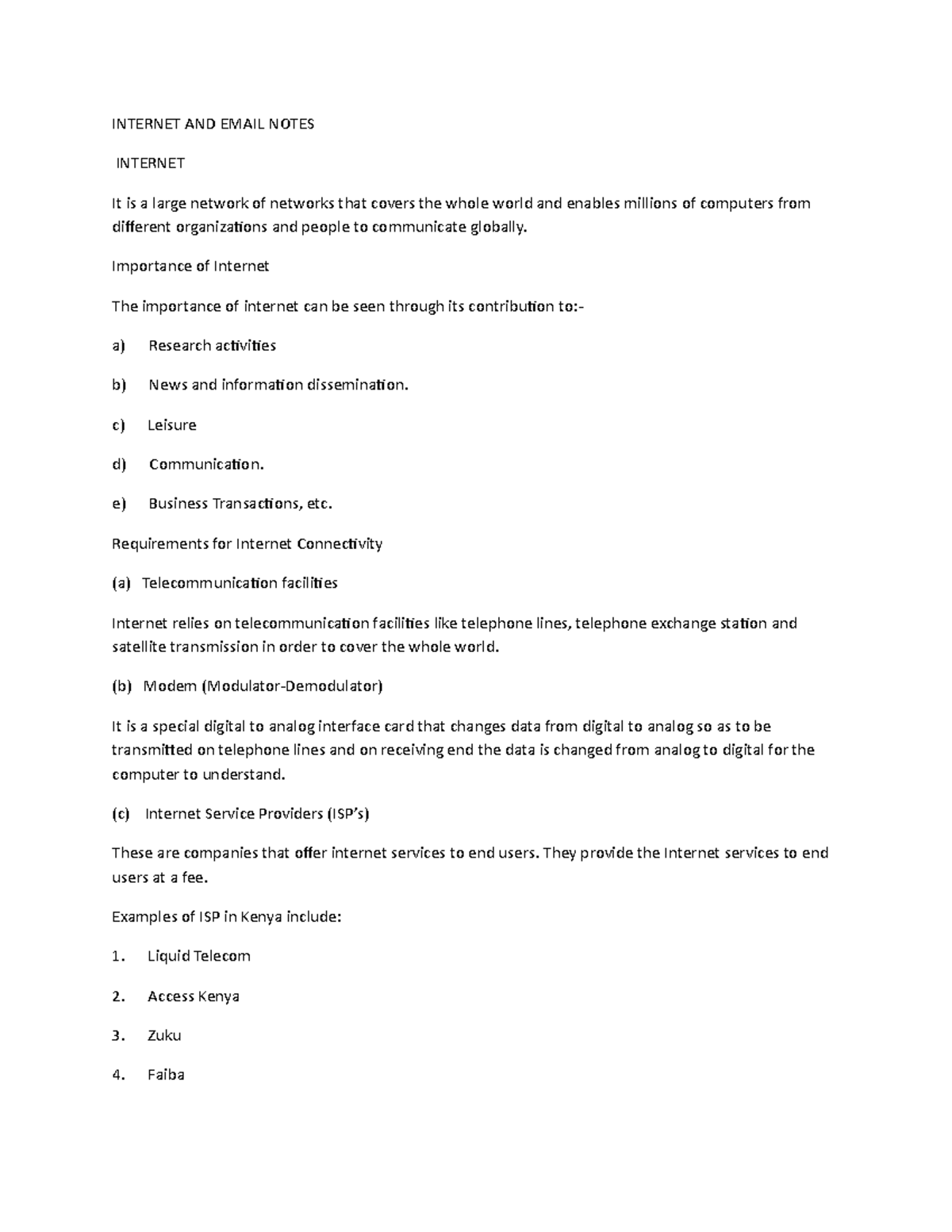INTERNET & EMAIL NOTES (COMP 101) - Studocu
