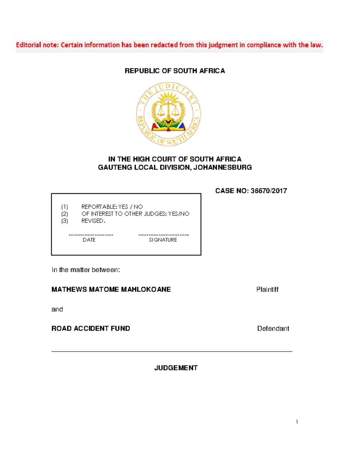 ATTORNEYS PRACTICE - REPUBLIC OF SOUTH AFRICA IN THE HIGH COURT OF ...
