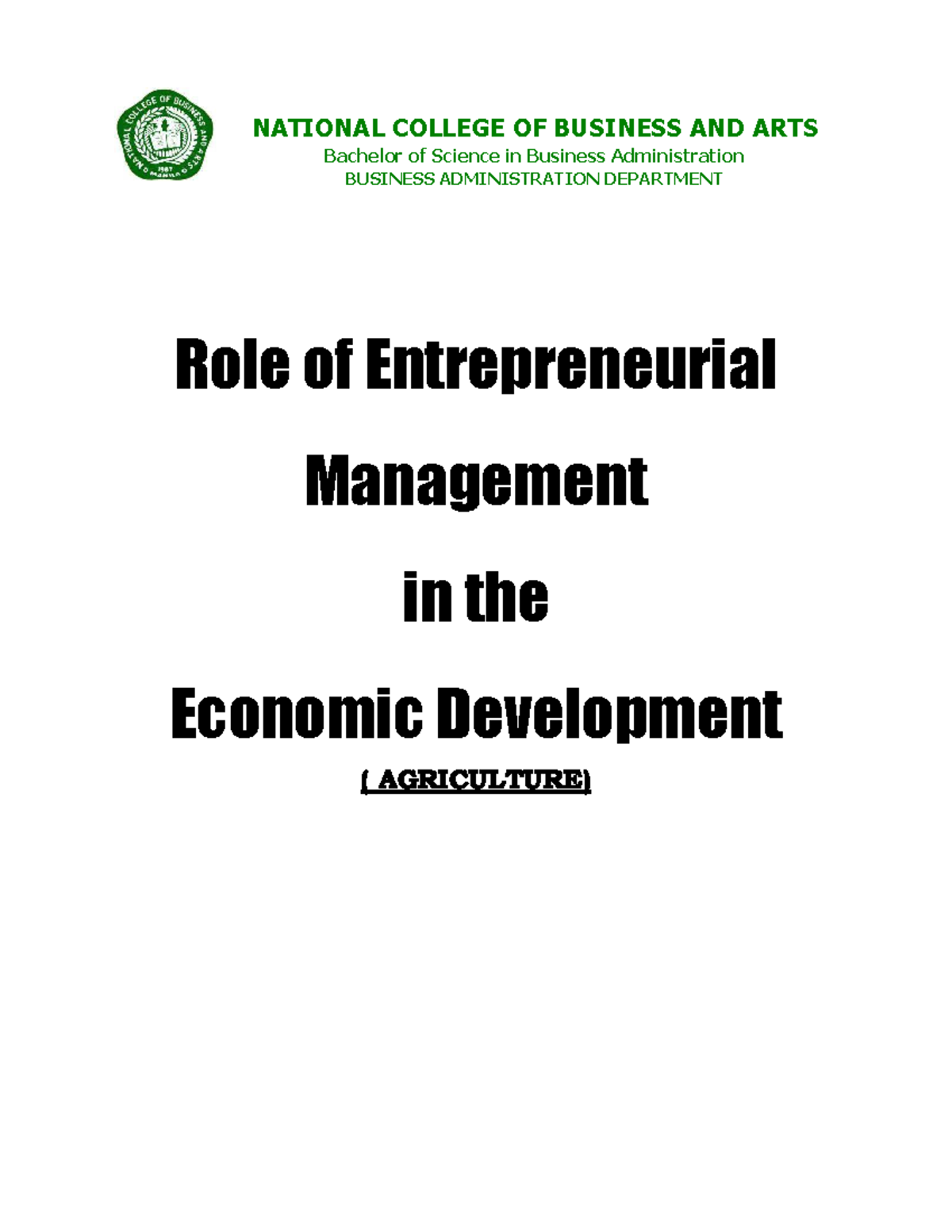ENTREP 101: Role of Entrepreneurial Management in Economic Development ...