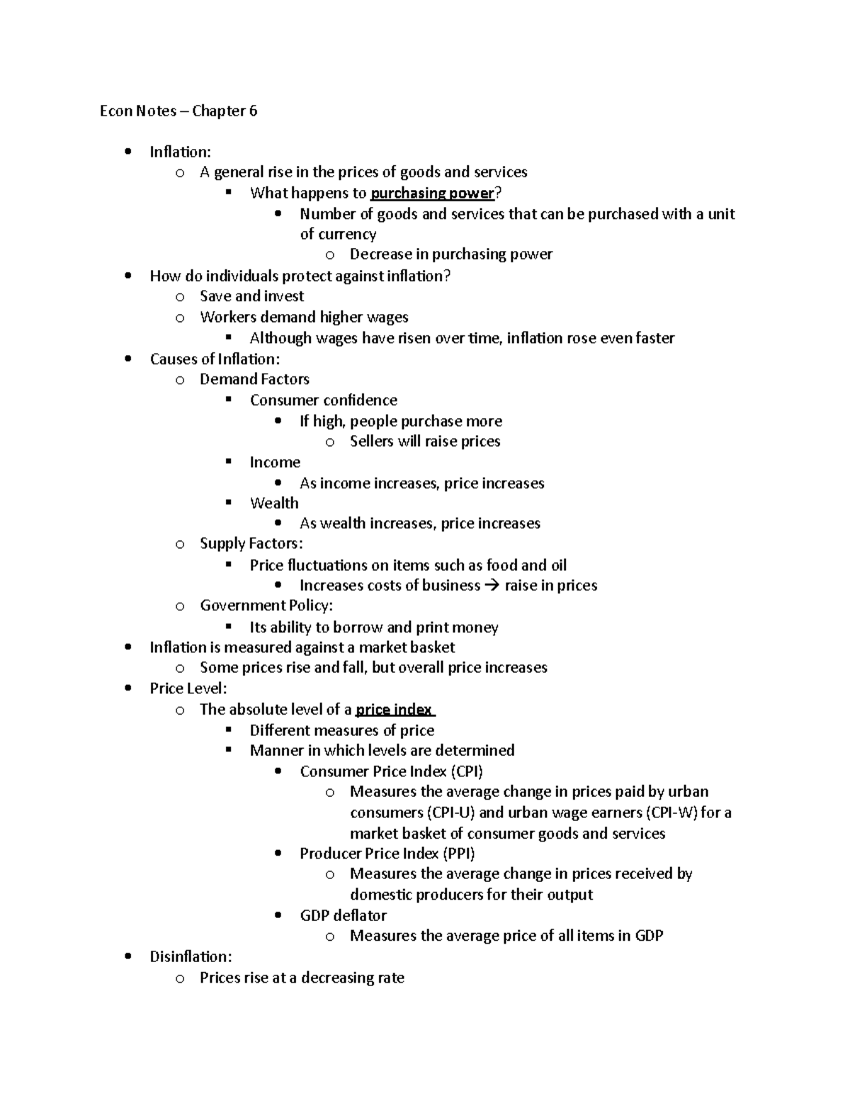 ECO 2013 Notes – Chapter 6 - Econ Notes Chapter 6 Inflation: o A ...