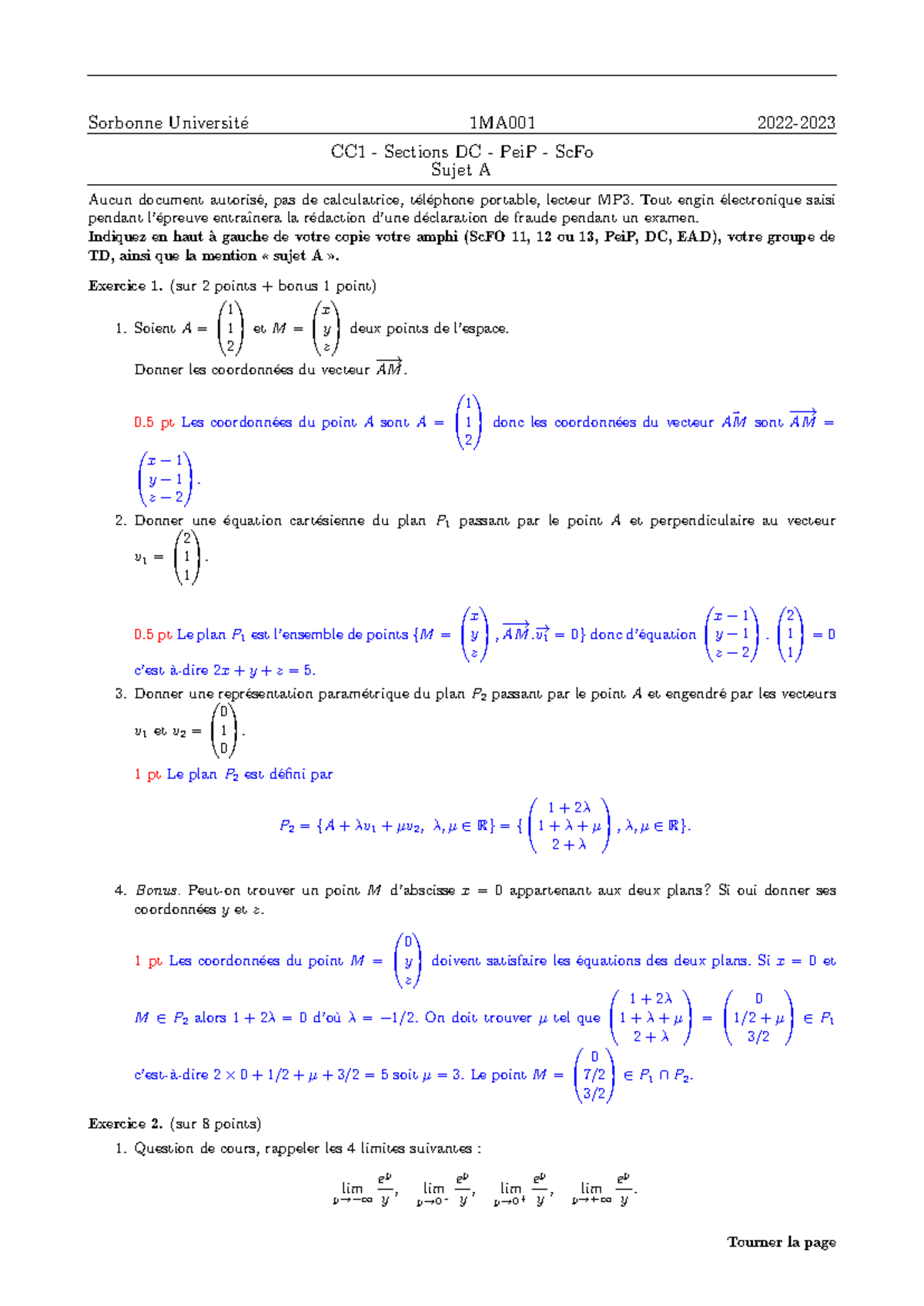 CC1 Sc Fo 2022 corr - correction de CC1 de 2022/2023 en LU1MA001 ...