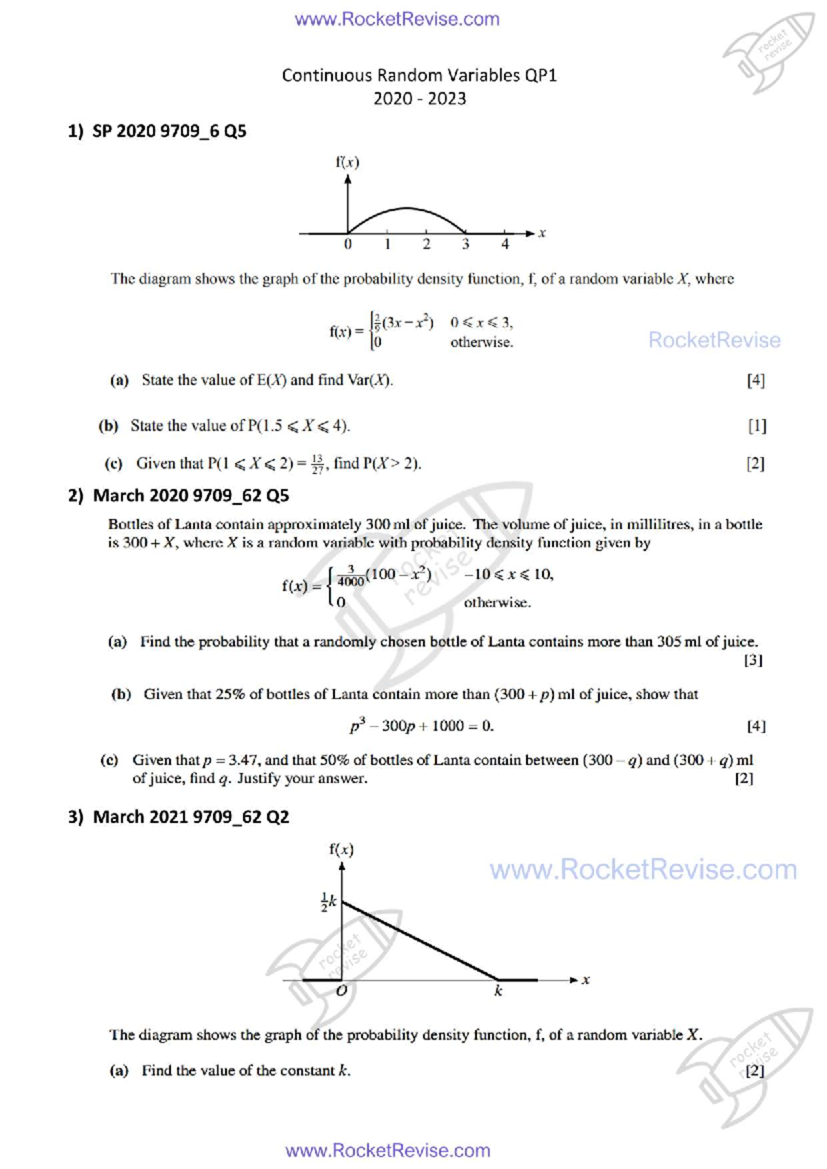 Continuous Random Variables QP1 2020-2023: Exam Questions & Solutions ...