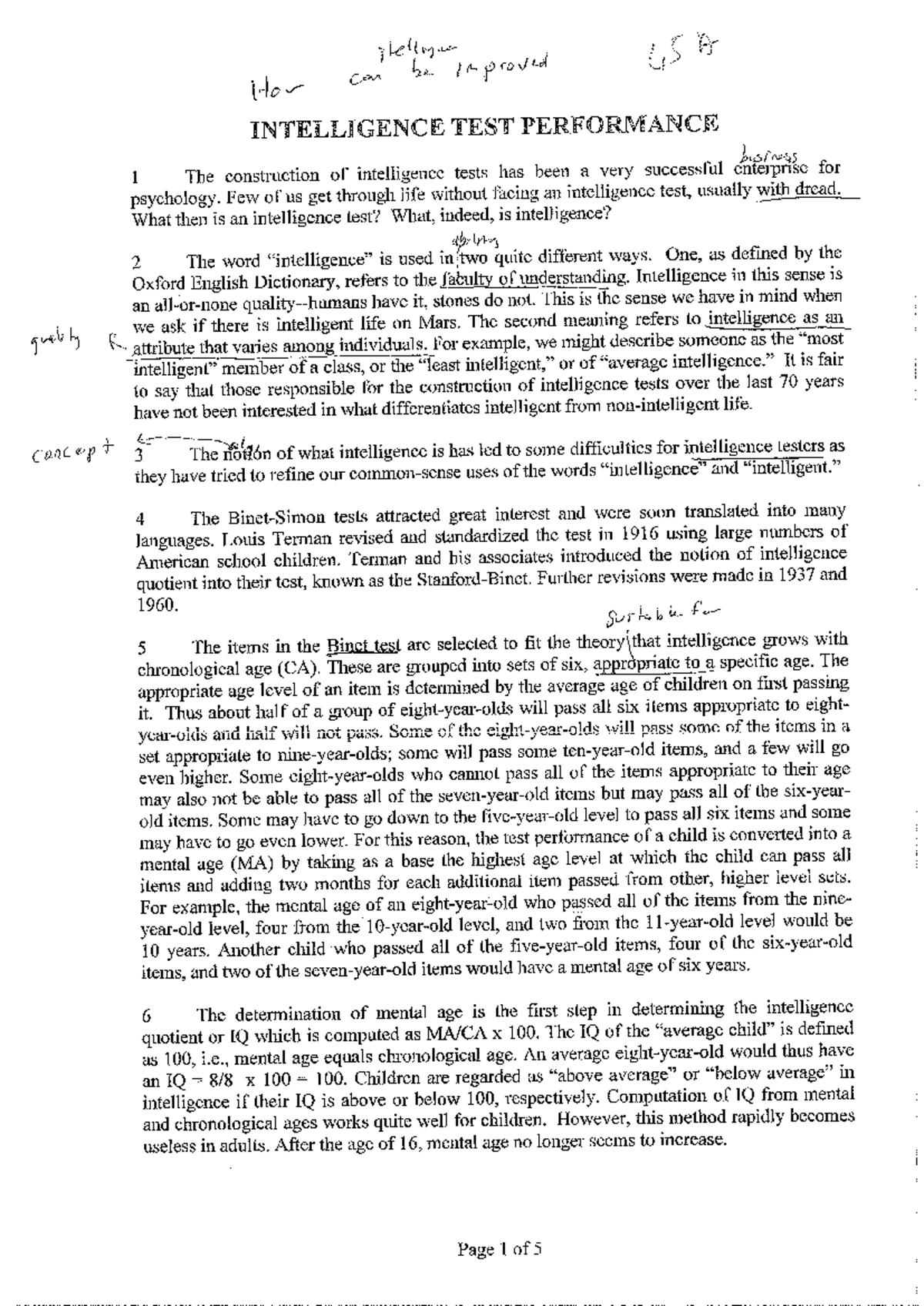 Reading 1 - Analyzing Intelligence Test Performance (45A) - Studocu