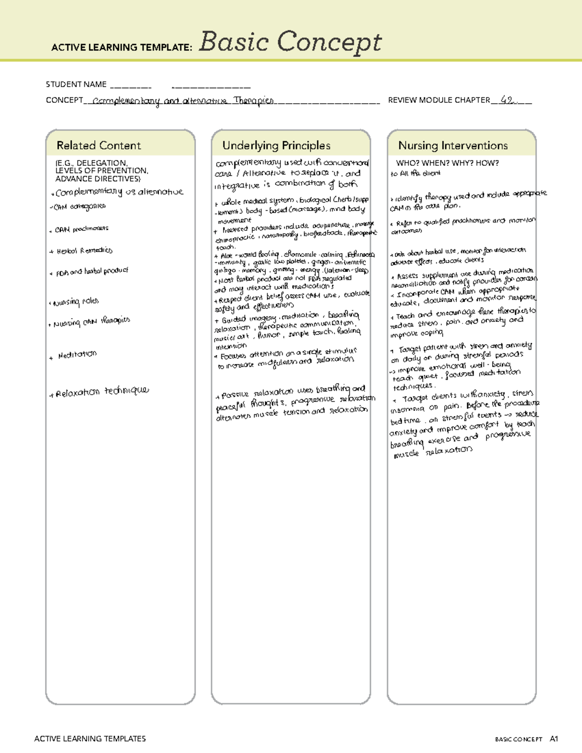 ACTIVE LEARNING TEMPLATE: Basic Concepts in CAM Therapies A1 - Studocu