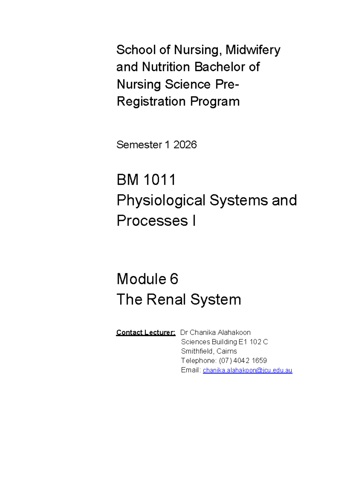 BM1011 2026 Study Guide: Module 6 - The Renal System - Studocu