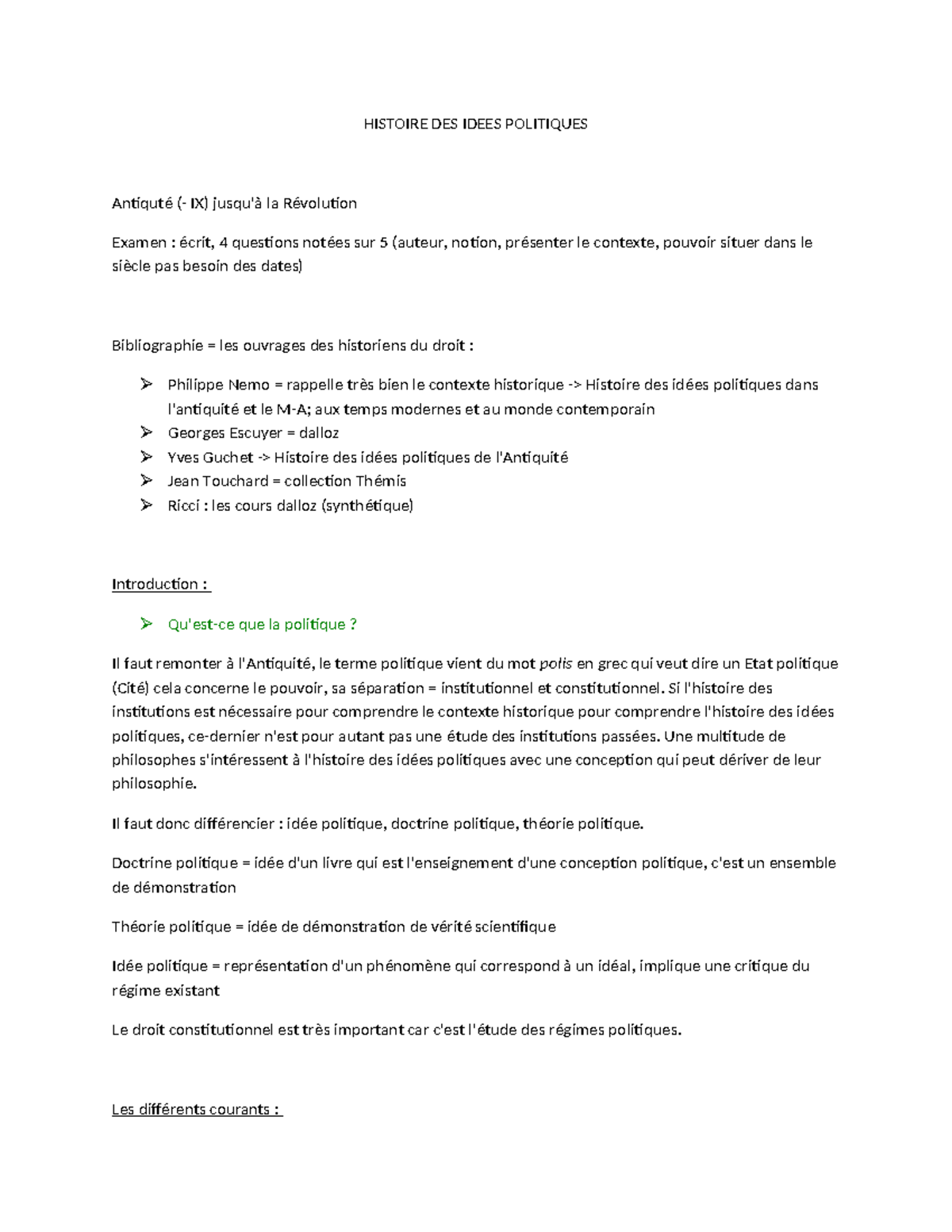 HISTOIRE DES IDEES POLITIQUES (HISTOIRE DES IDEES POLITIQUES) - Examen ...