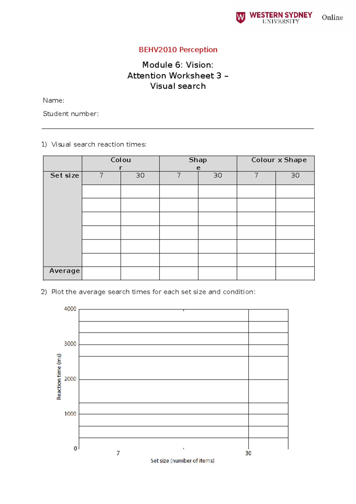 BEHV2010 Module 6 Visual Search Practice Worksheet 3 - Studocu