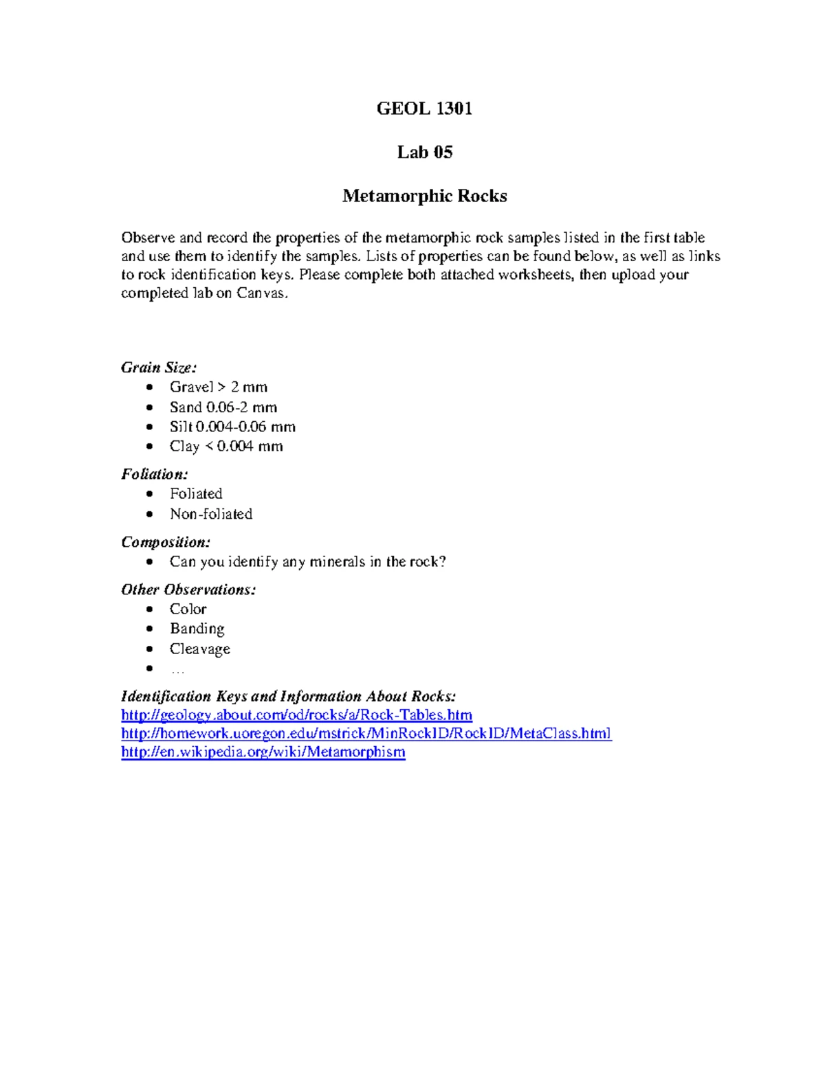 GEOL 1301 - Lab 03: Identification and Classification of Sedimentary ...