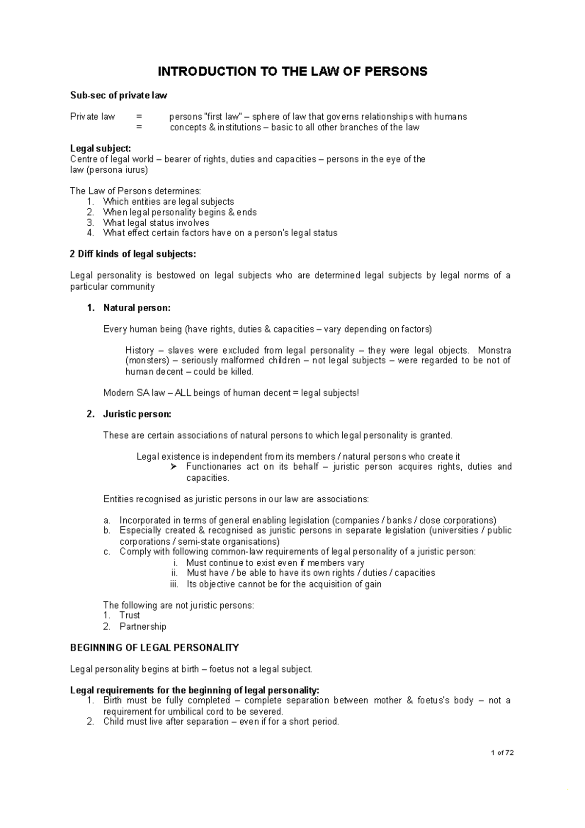 Law of Persons Notes (Including Relevant Case Studies) - Legal Insights ...