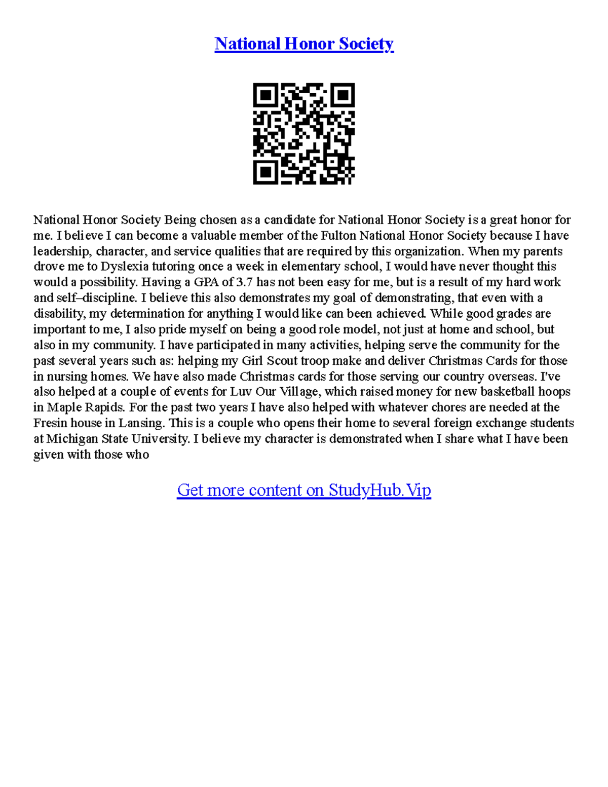 National Honor Society Essay Examples - National Honor Society National ...