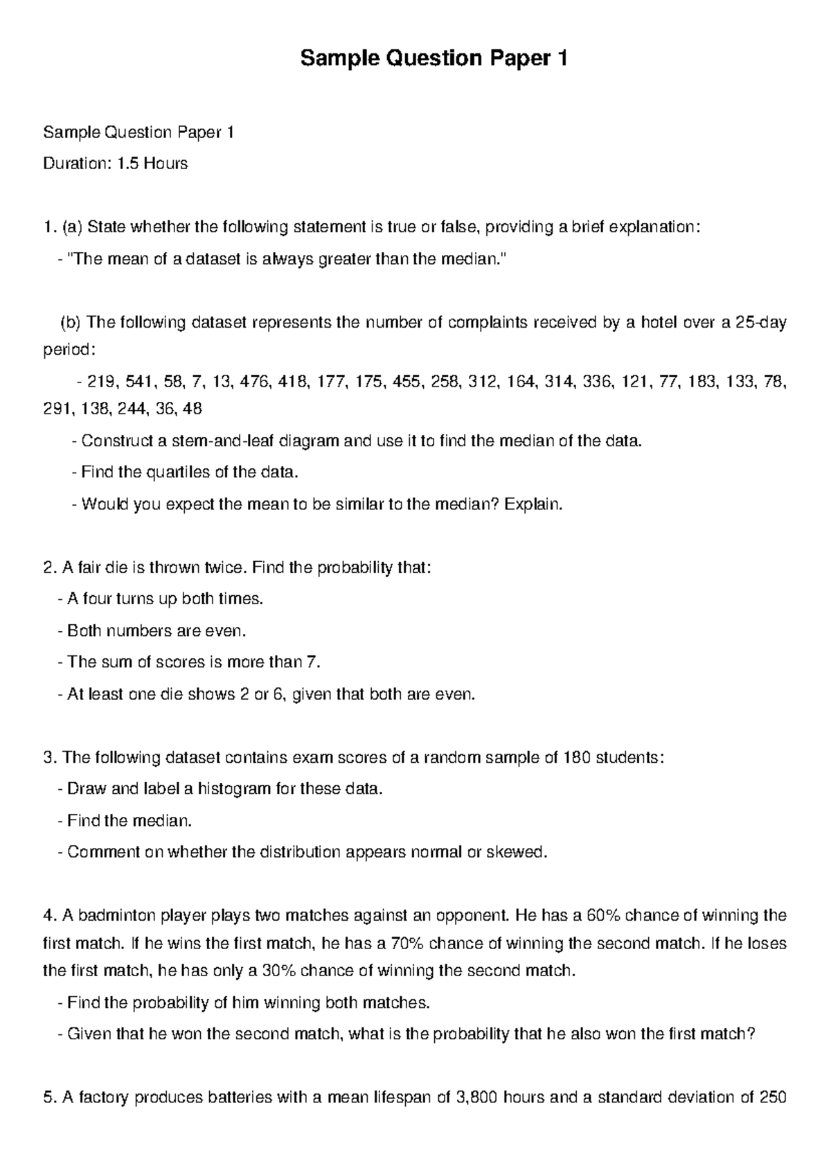 practice questions - Sample Question Paper 1 Sample Question Paper 1 ...