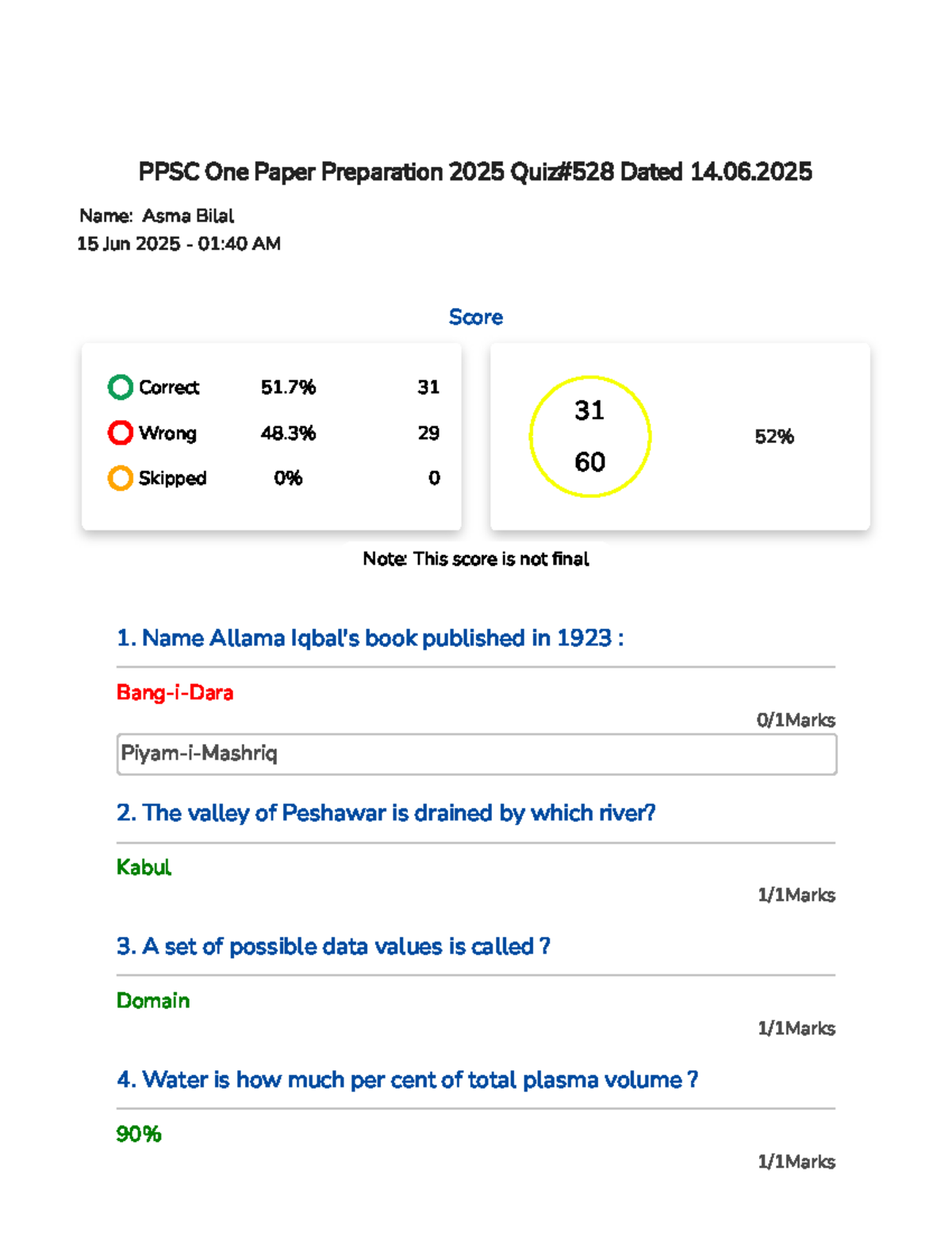 PPSC One Paper Preparation 2025: Answer Sheet & Key Insights - Studocu