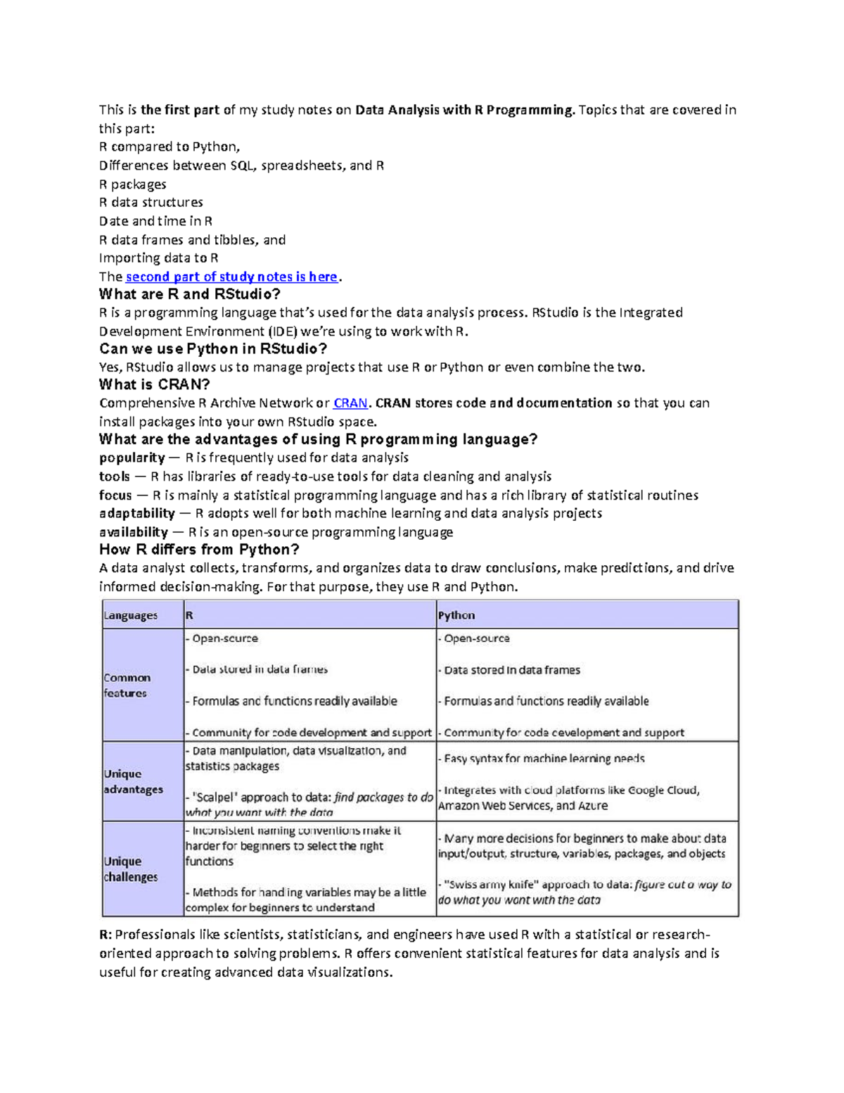 D465 Data Analysis with R Programming - Study Notes Summary - Studocu