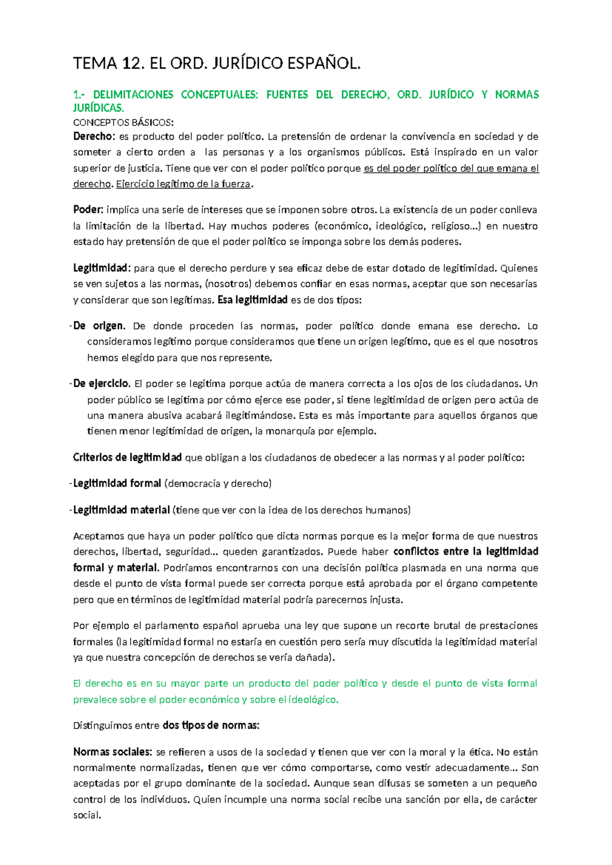 TEMA 12: EL ORDEN JURÍDICO ESPAÑOL Y SUS FUENTES DEL DERECHO - Studocu
