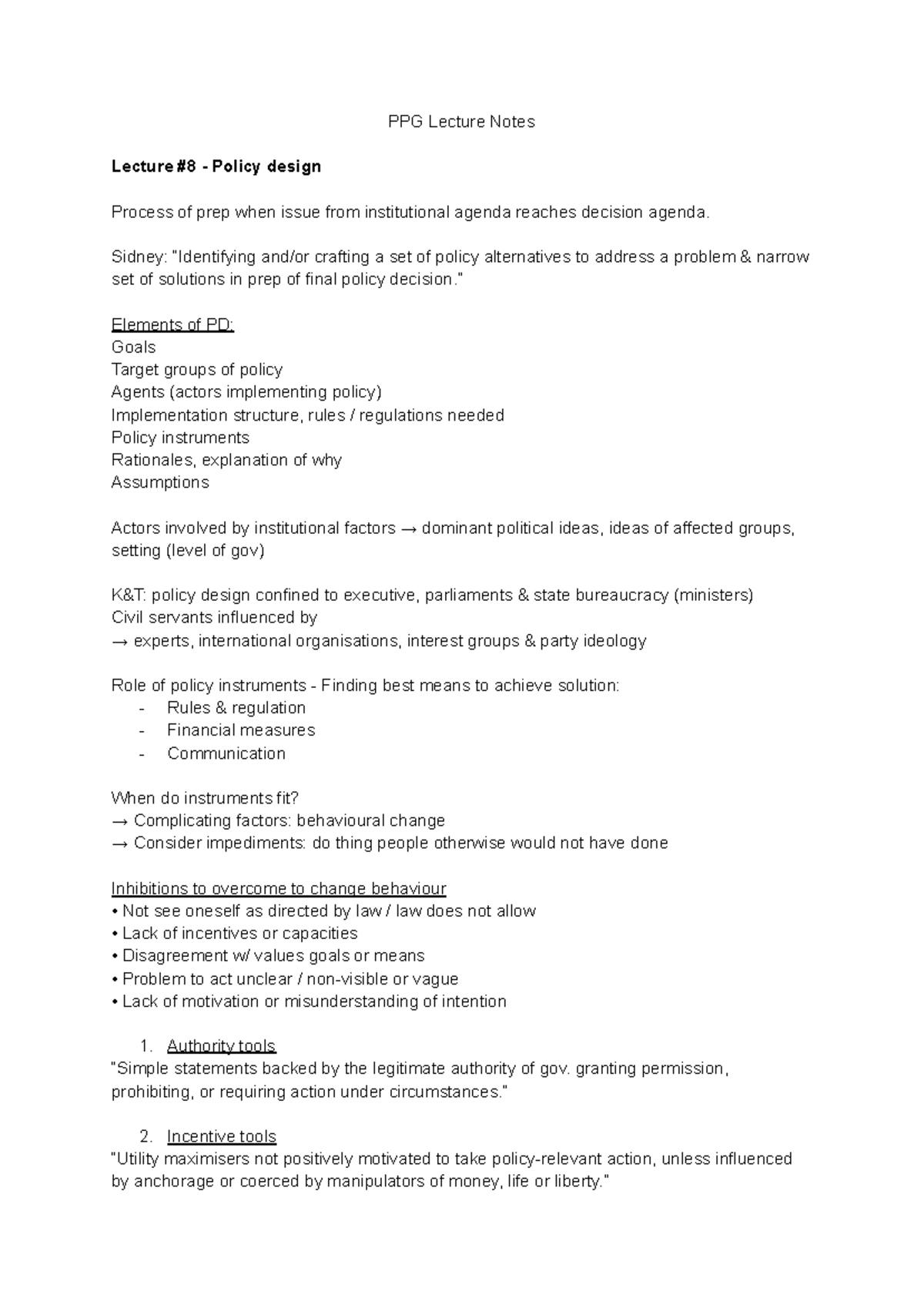 PPG Lecture Notes: Policy Design, Implementation & Governance Overview ...