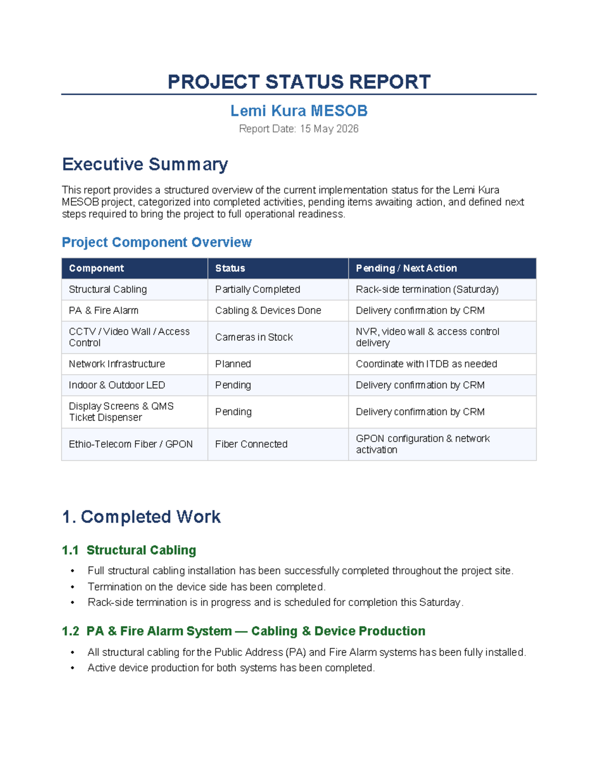 Lemi Kura MESOB Project Status Report - May 2026 Update - Studocu