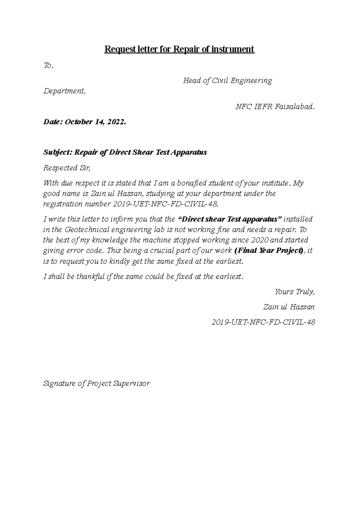 Repair Request for Direct Shear Test Apparatus - CE 2019-Final Year ...