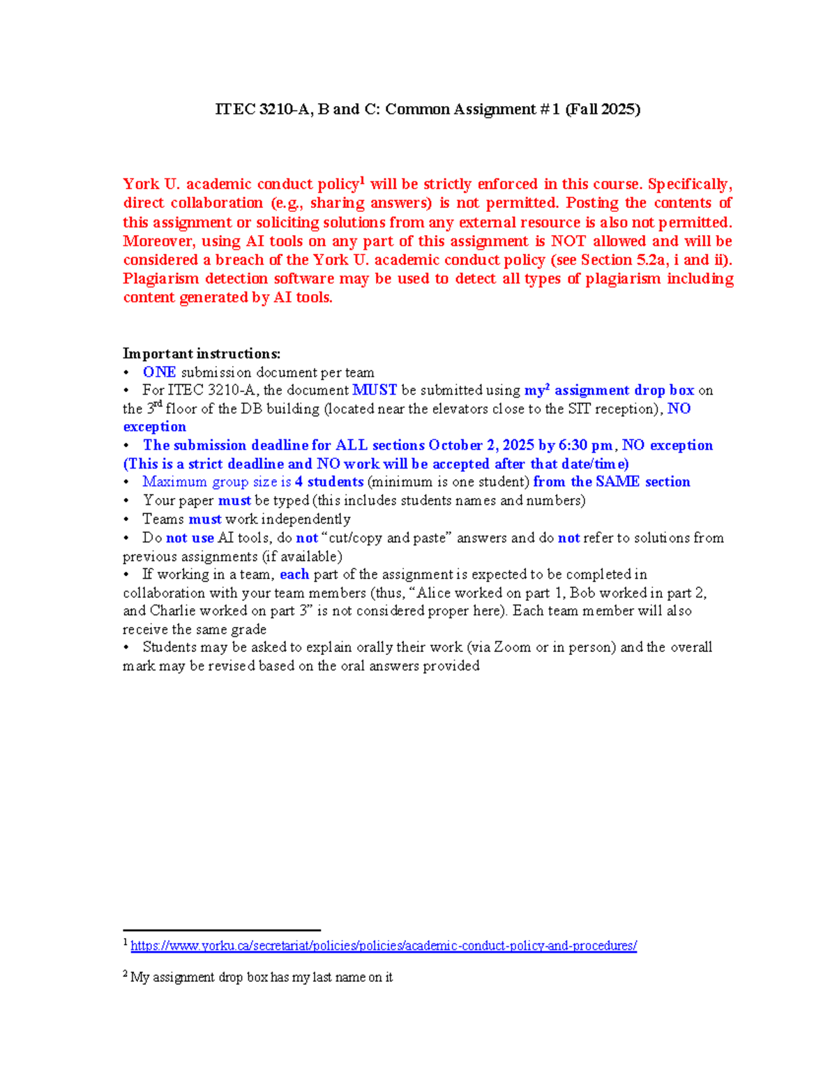 ITEC B and C: Assignment 1 Guidelines & Requirements (Fall 2025) - Studocu