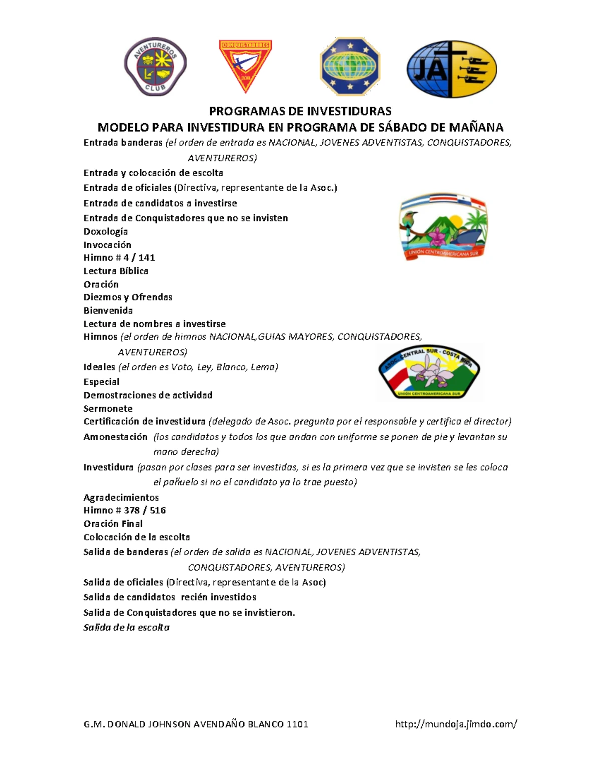 Ceremonia de Investidura para Conquistadores: Guía y Procedimientos -  Studocu, image size:1200x1553