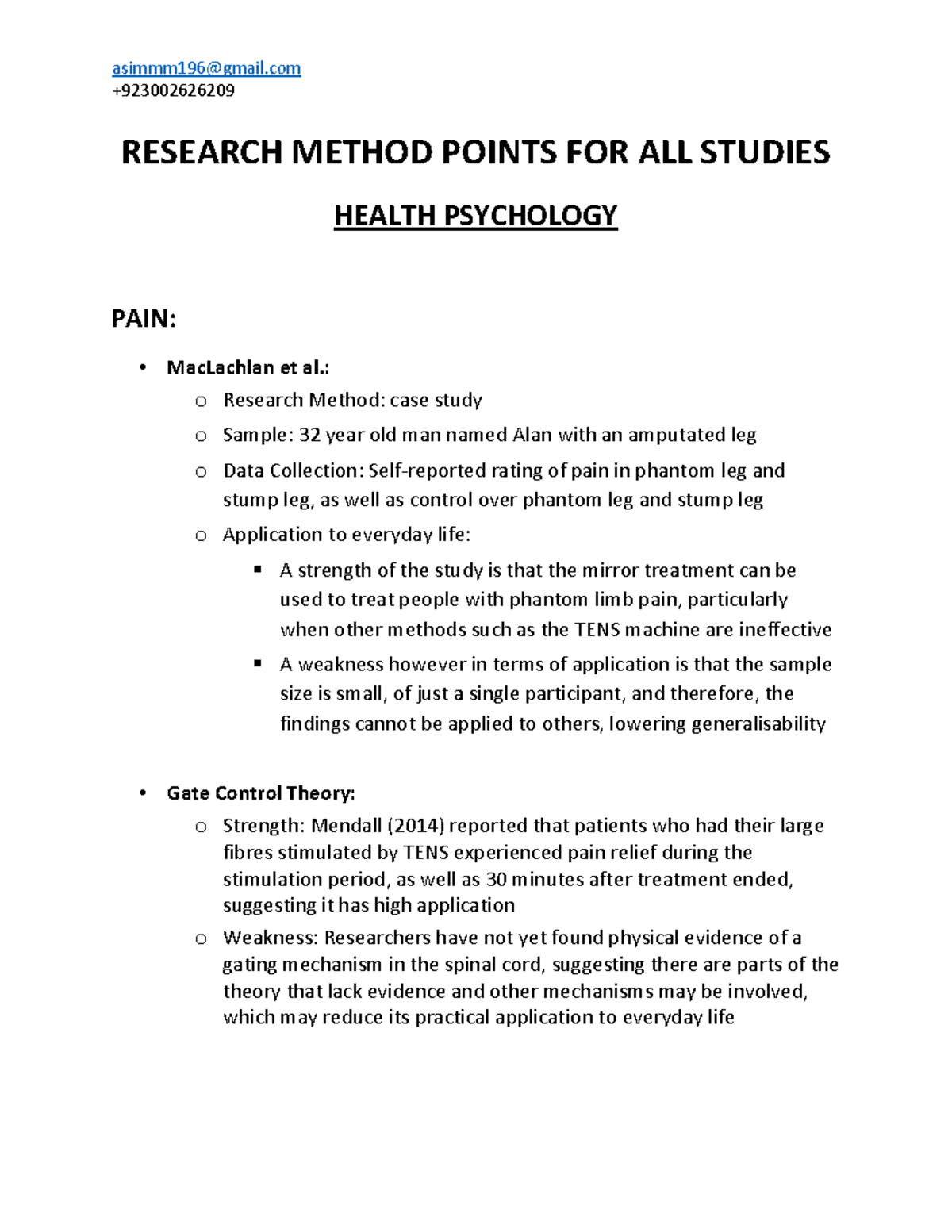 Research Method Points FOR ALL Studies - Health - RESEARCH METHOD ...