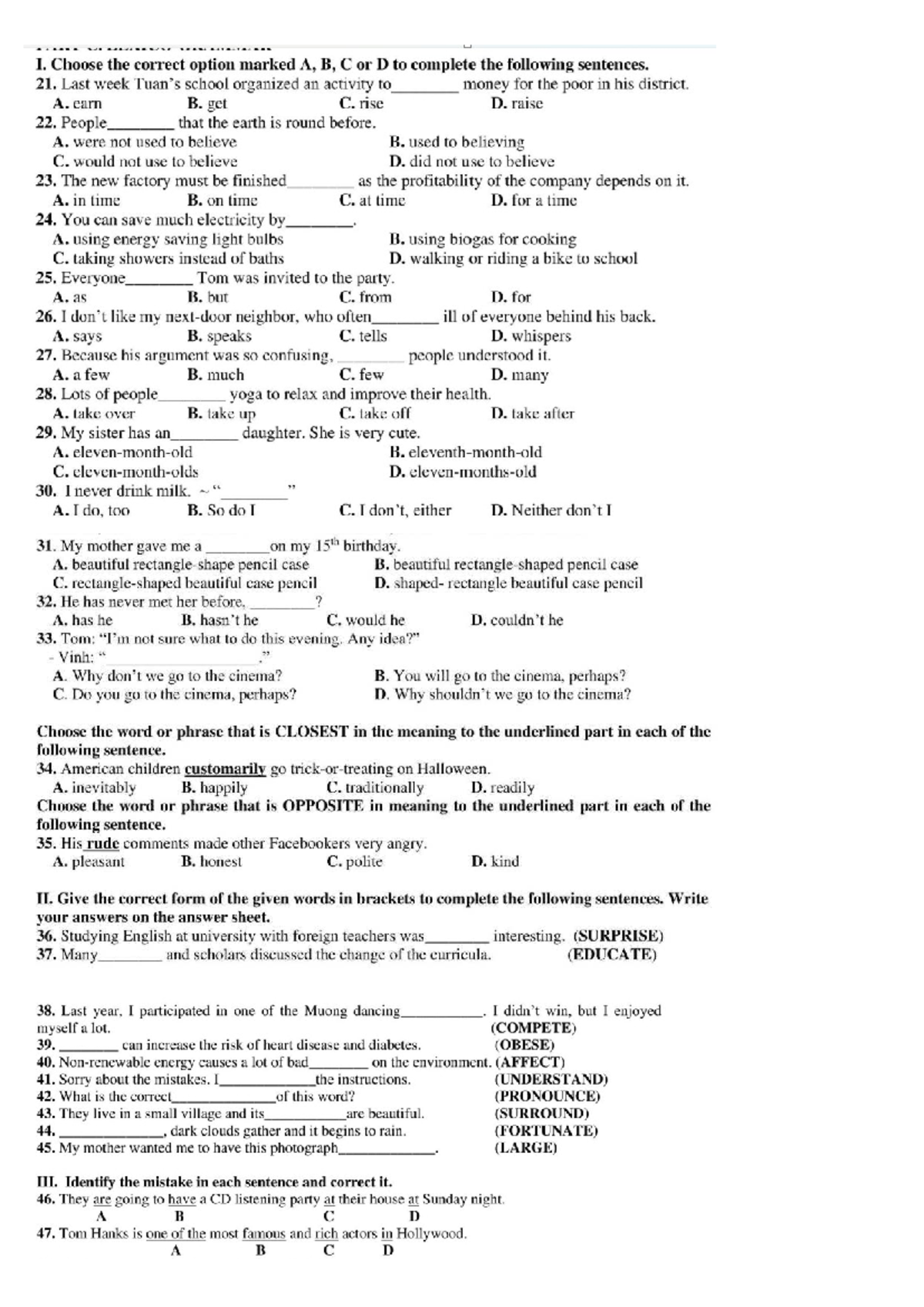 6TN IN Class Review: English Grammar Exercises and Answers - Studocu