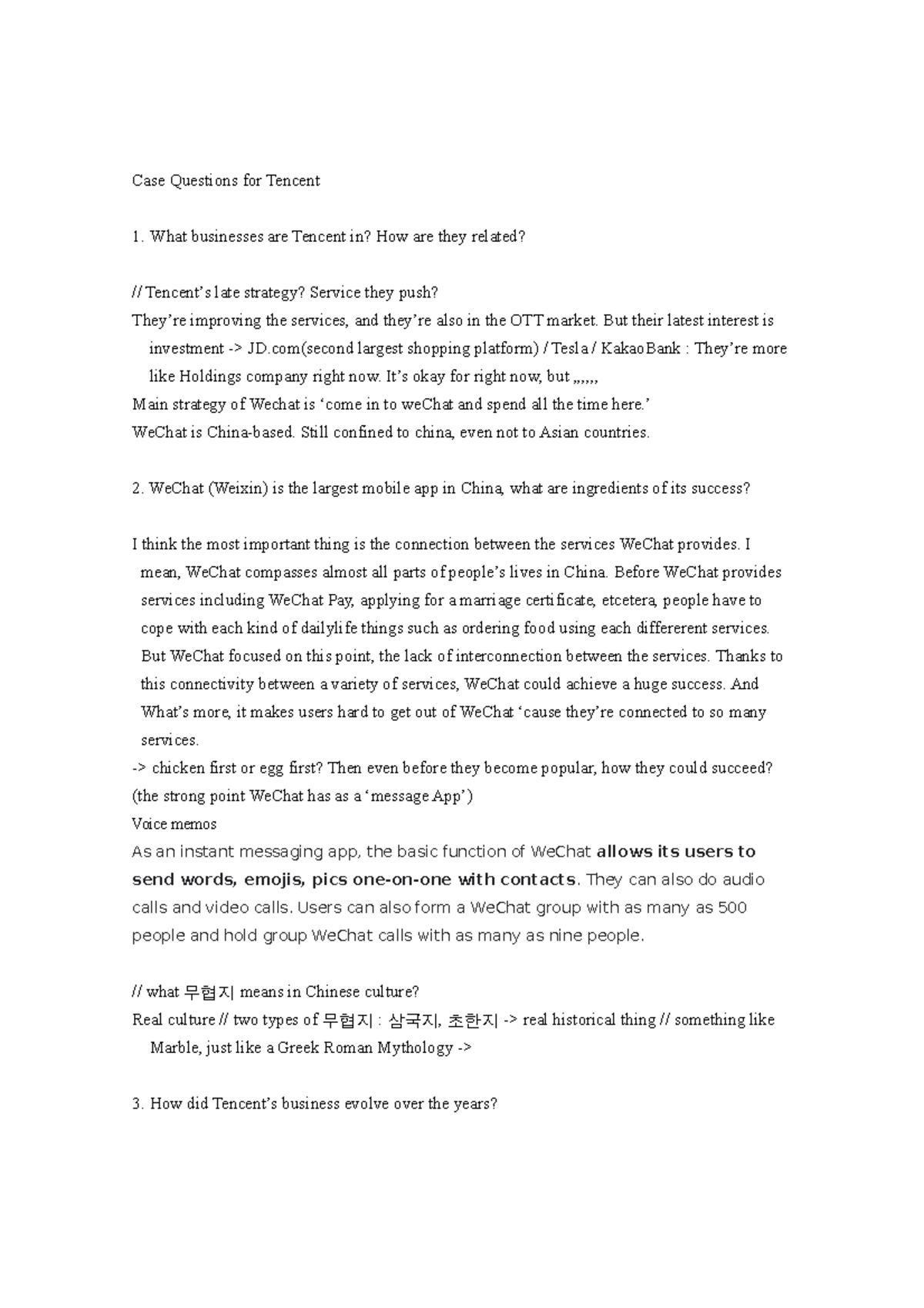 Case Questions Tencent - Case Questions for Tencent What businesses are ...