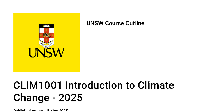CLIM1001 Course Outline: Introduction to Climate Change T2 2025 - Studocu