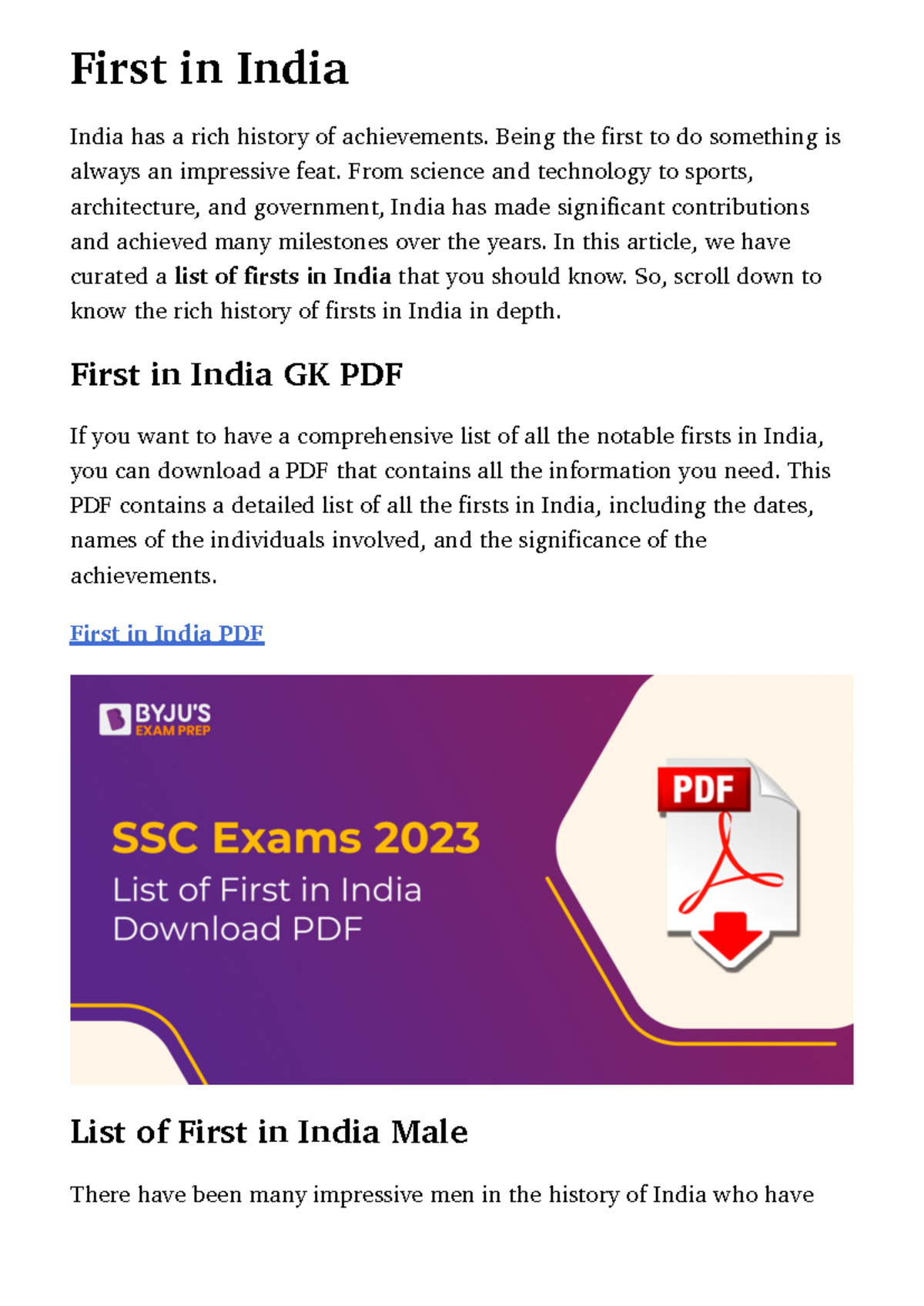 List of Notable Firsts in India - GK Notes PDF - Studocu