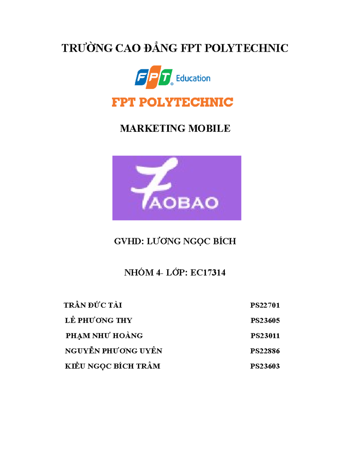 Asm nhóm 4 EC17314 - Marketing Mobile được hoàn thành tại Trường Cao ...