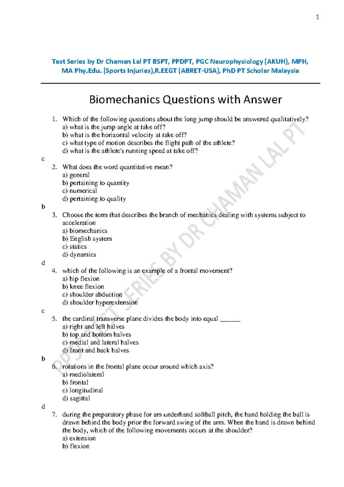 Biomechanics MCQs with Answers By Dr Chaman Lal PT - Test Series by Dr ...