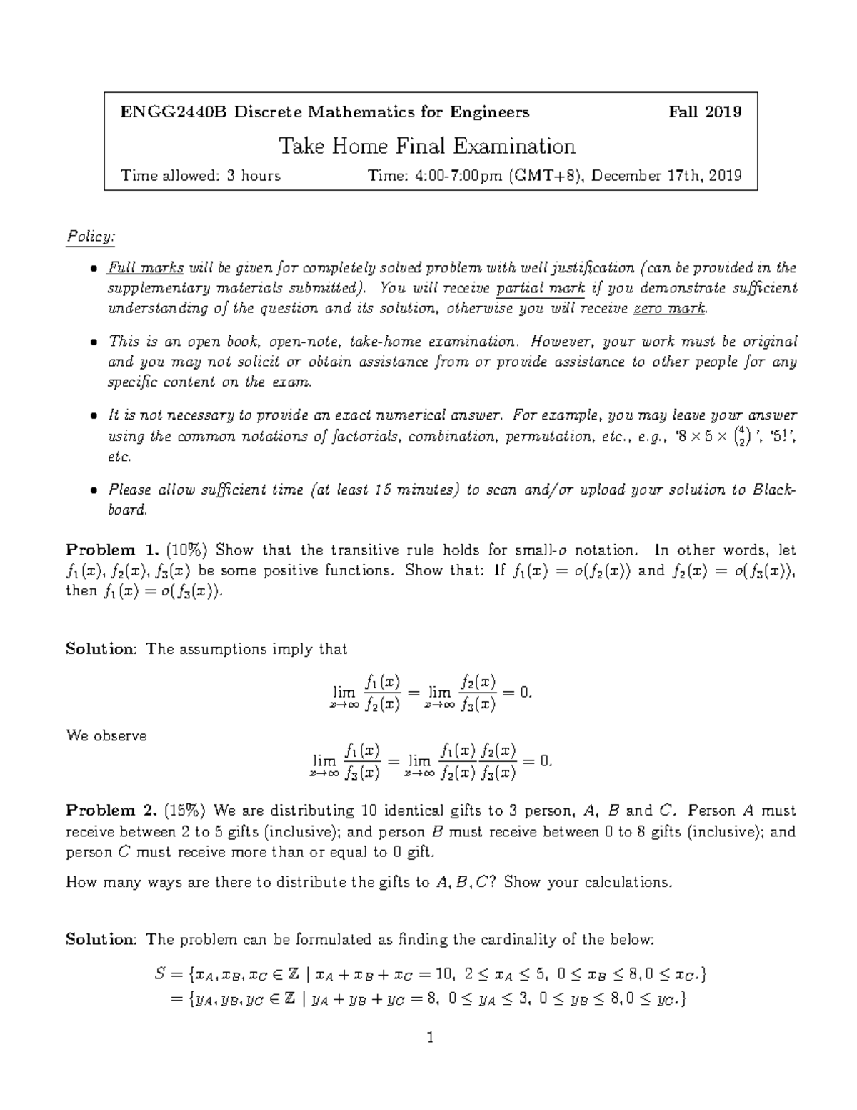 ENGG2440B Fall 2019 Final Exam Solutions and Analysis - Studocu