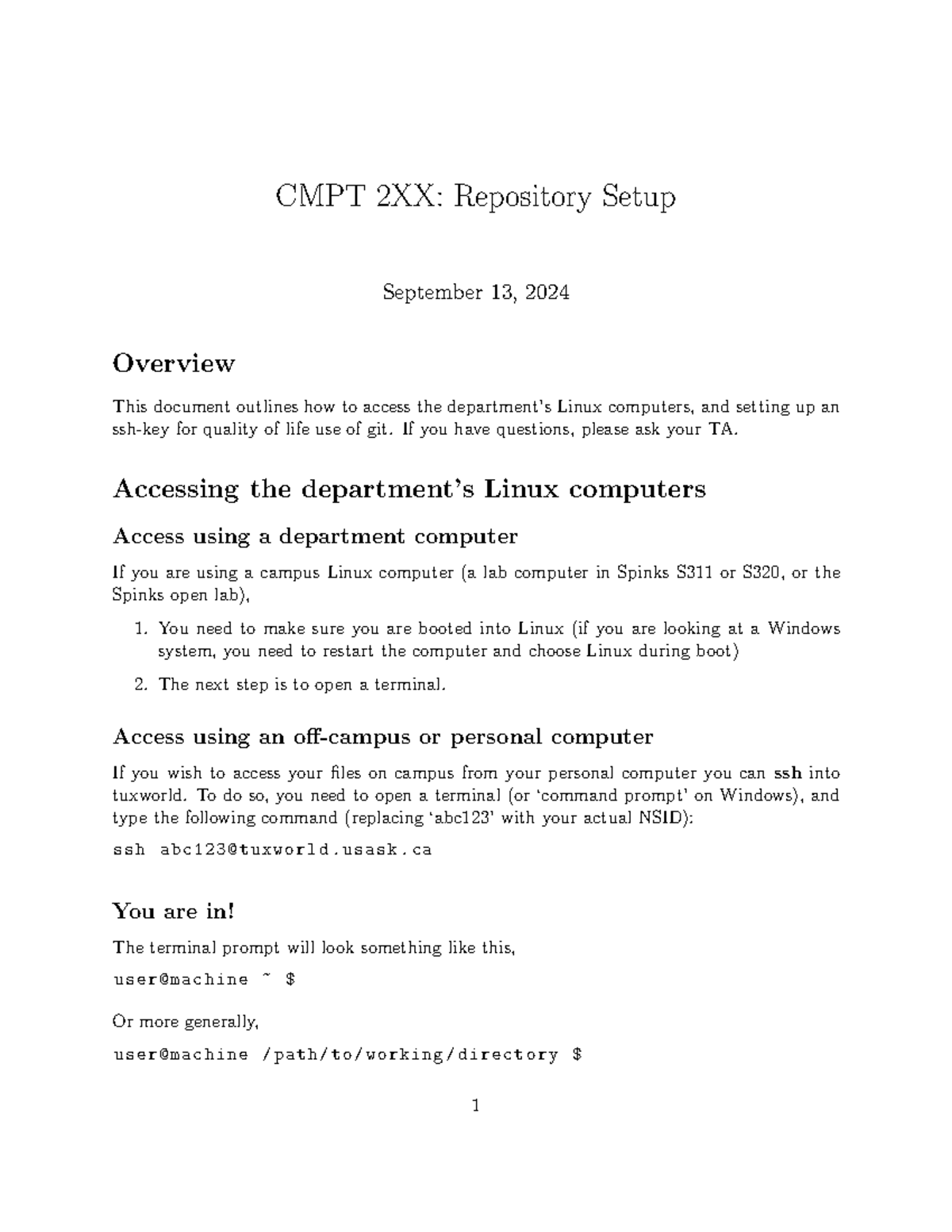 CMPT 2XX: Git Repository Setup Guide for Linux Systems - Studocu