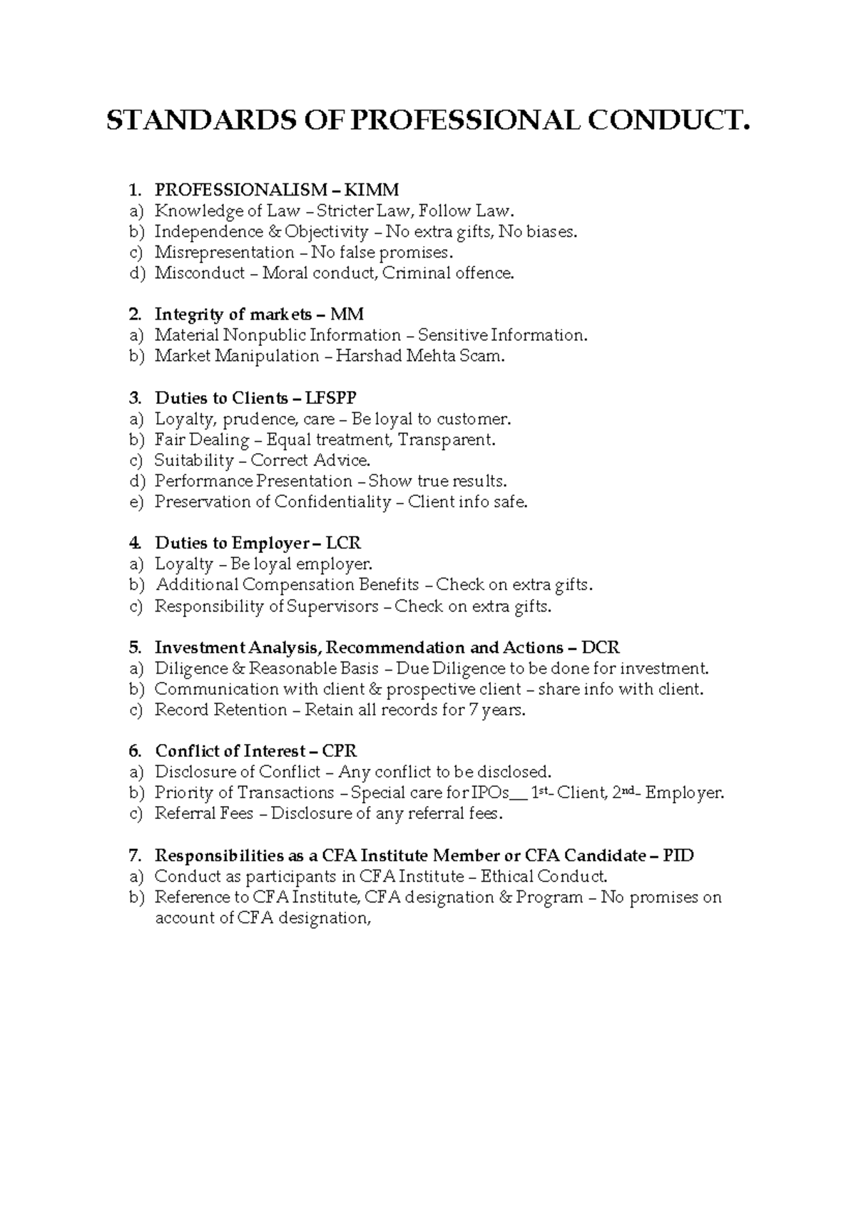 Ethics - my own notes - STANDARDS OF PROFESSIONAL CONDUCT. 1 ...