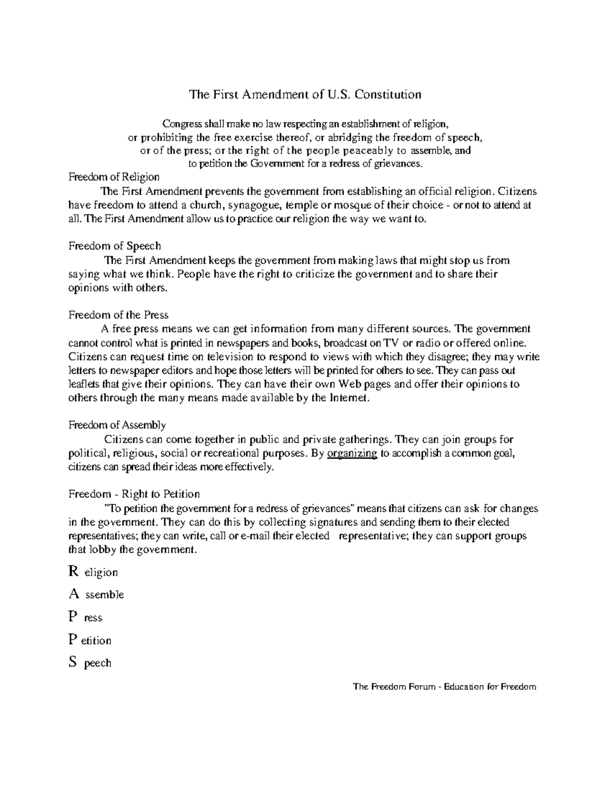 First Amendment Rights Overview Handout - Studocu