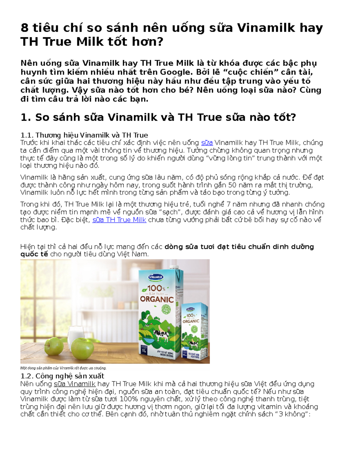 Chapter 2- 8 tiêu chí so sánh nên uống sữa Vinamilk hay TH True Milk ...