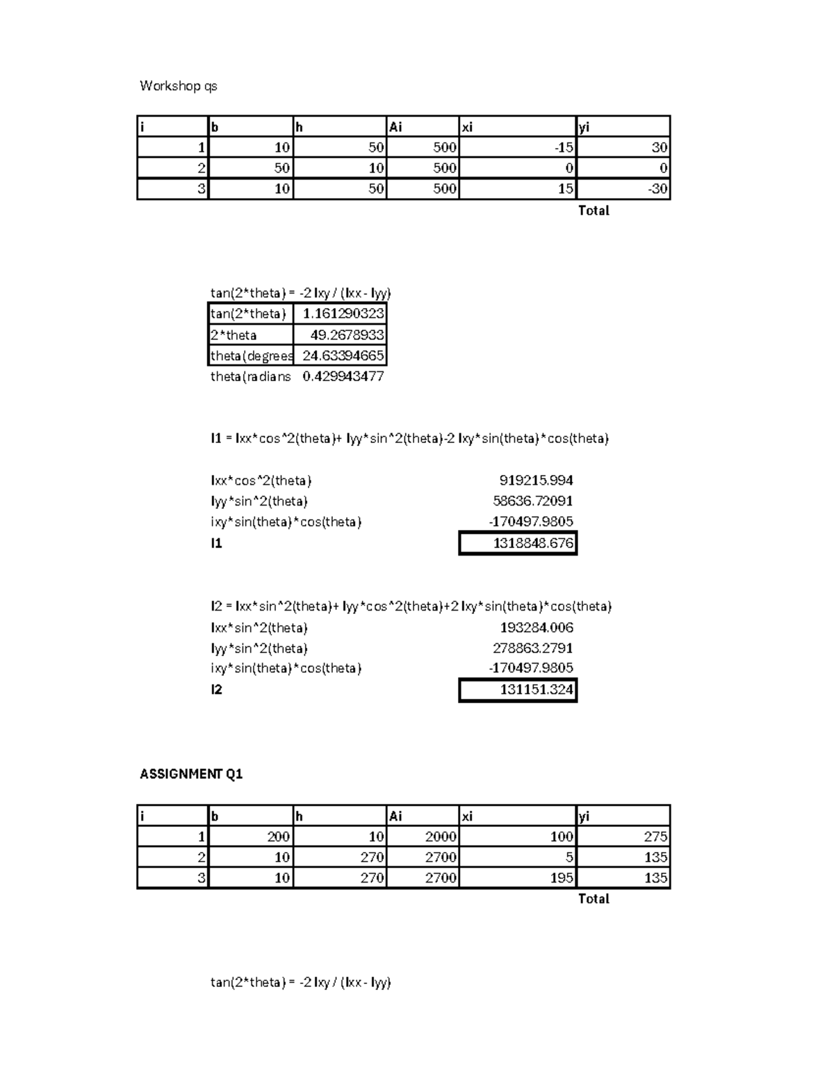 Engg2400 Workshop 1 Solutions: Calculations and Analysis - Studocu