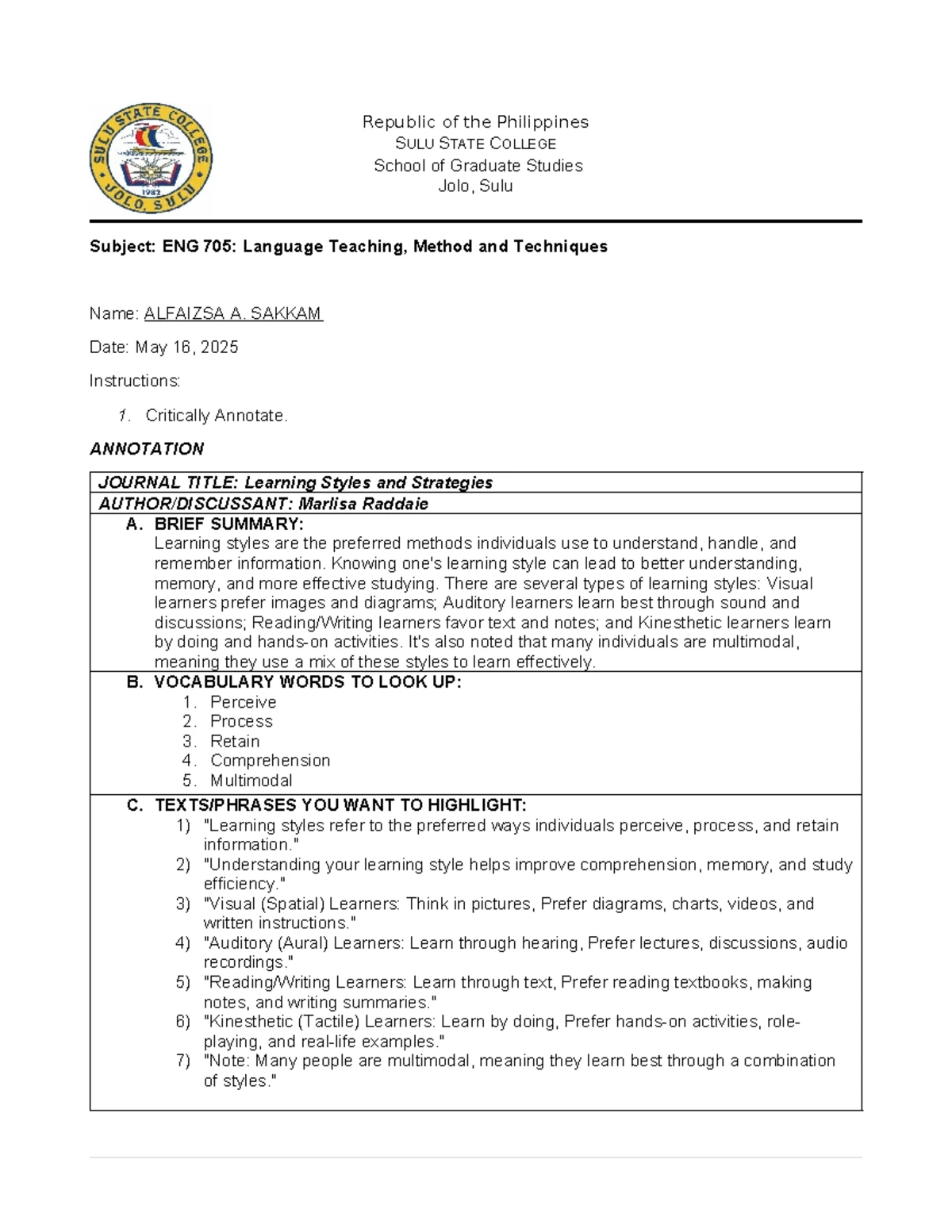 ENG 705: TPR & Cooperative Learning Annotation Journal - Studocu