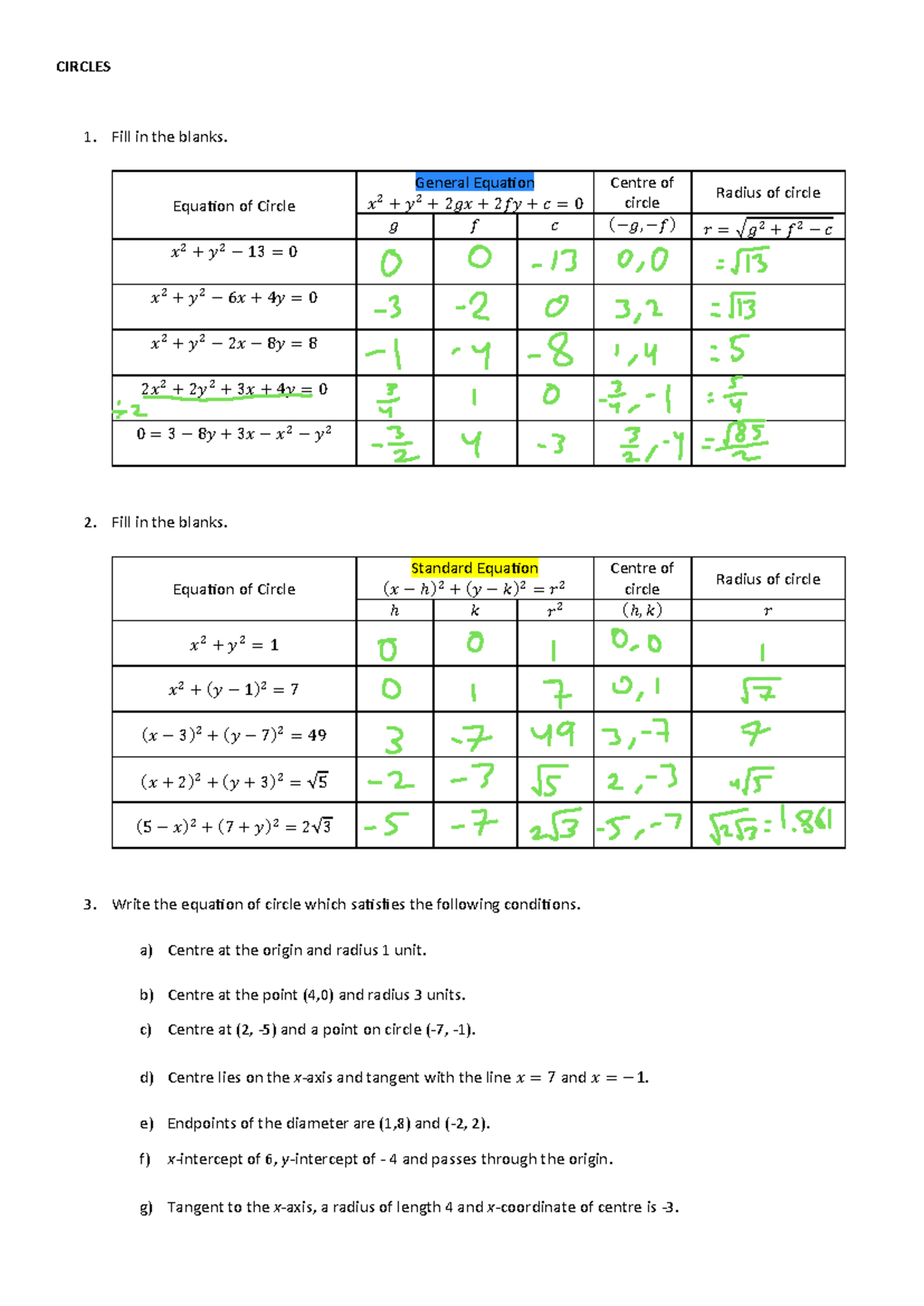 Chapter 8: Equations of Circles - Solutions and Formulas - Studocu