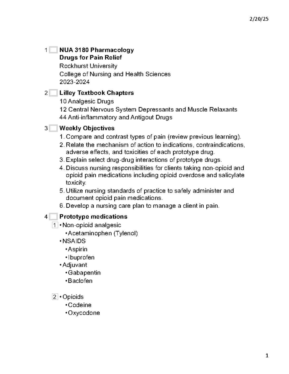 1 NUA 3180 Final Exam Study Notes on Pain Relief Pharmacology - Studocu