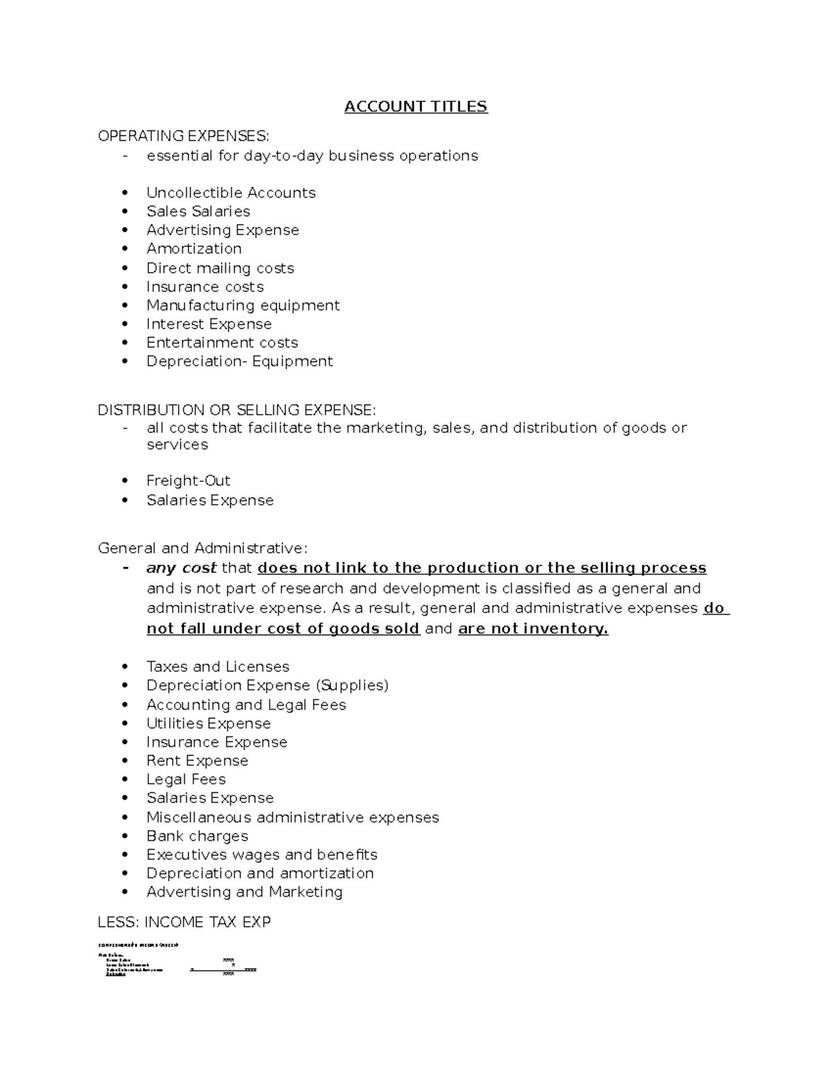 Acctng 11N - 111: Operating & Selling Expenses Overview - Studocu
