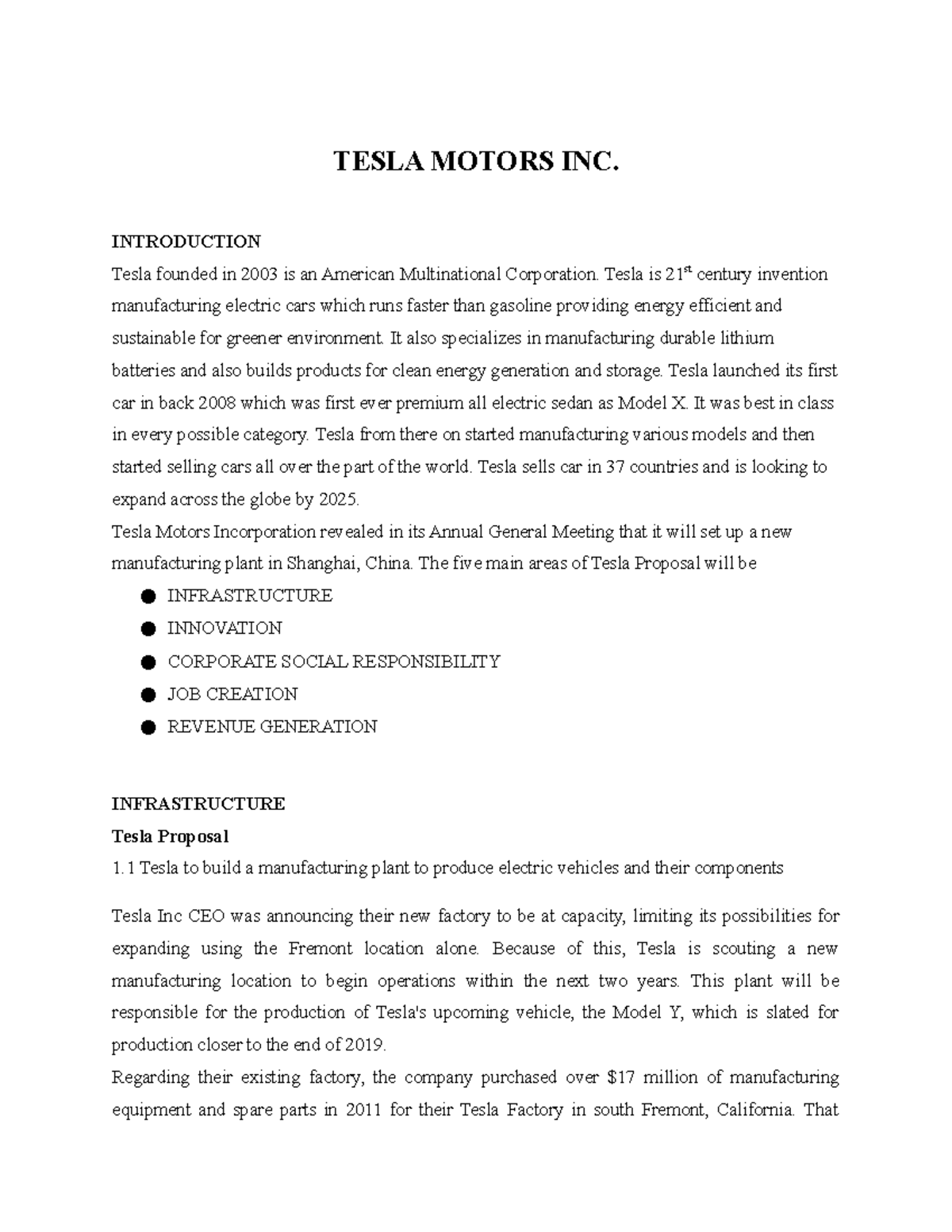 Tesla motors inc - This is the last group assignment followed by a ...