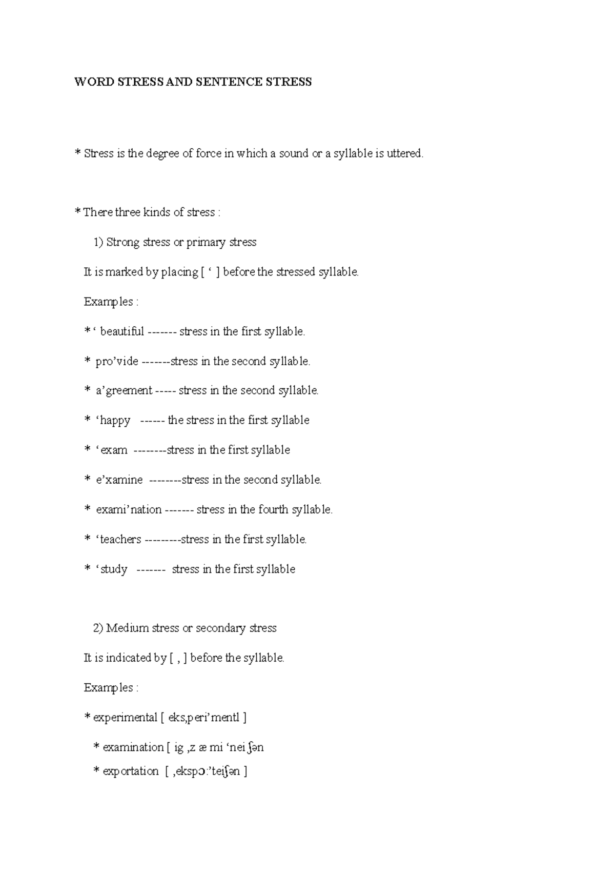 ENGLISH PHONOLOGY AND PHONETICS: WORD & SENTENCE STRESS GUIDELINES ...