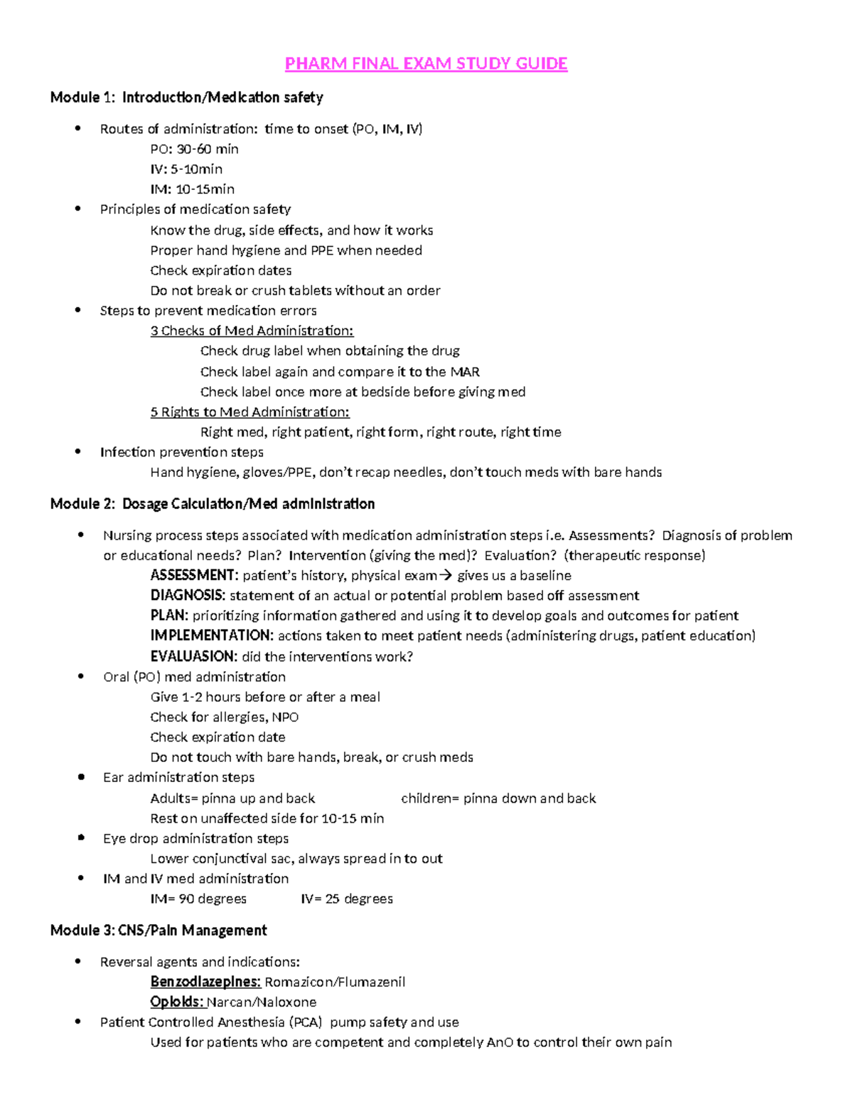 PHARM 101 Final Exam Study Guide: Key Concepts & Medication Safety ...