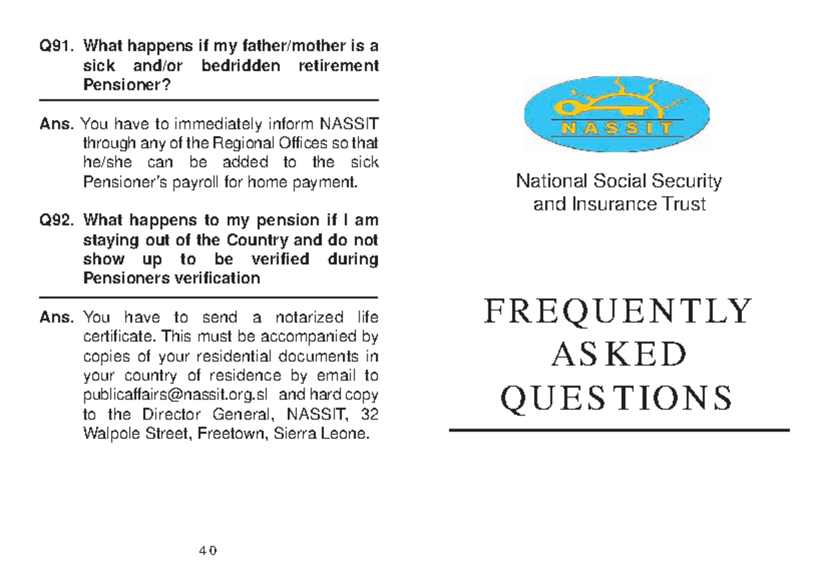 NASSIT FAQ Booklet - Comprehensive Lecture Notes on Pensions - Studocu