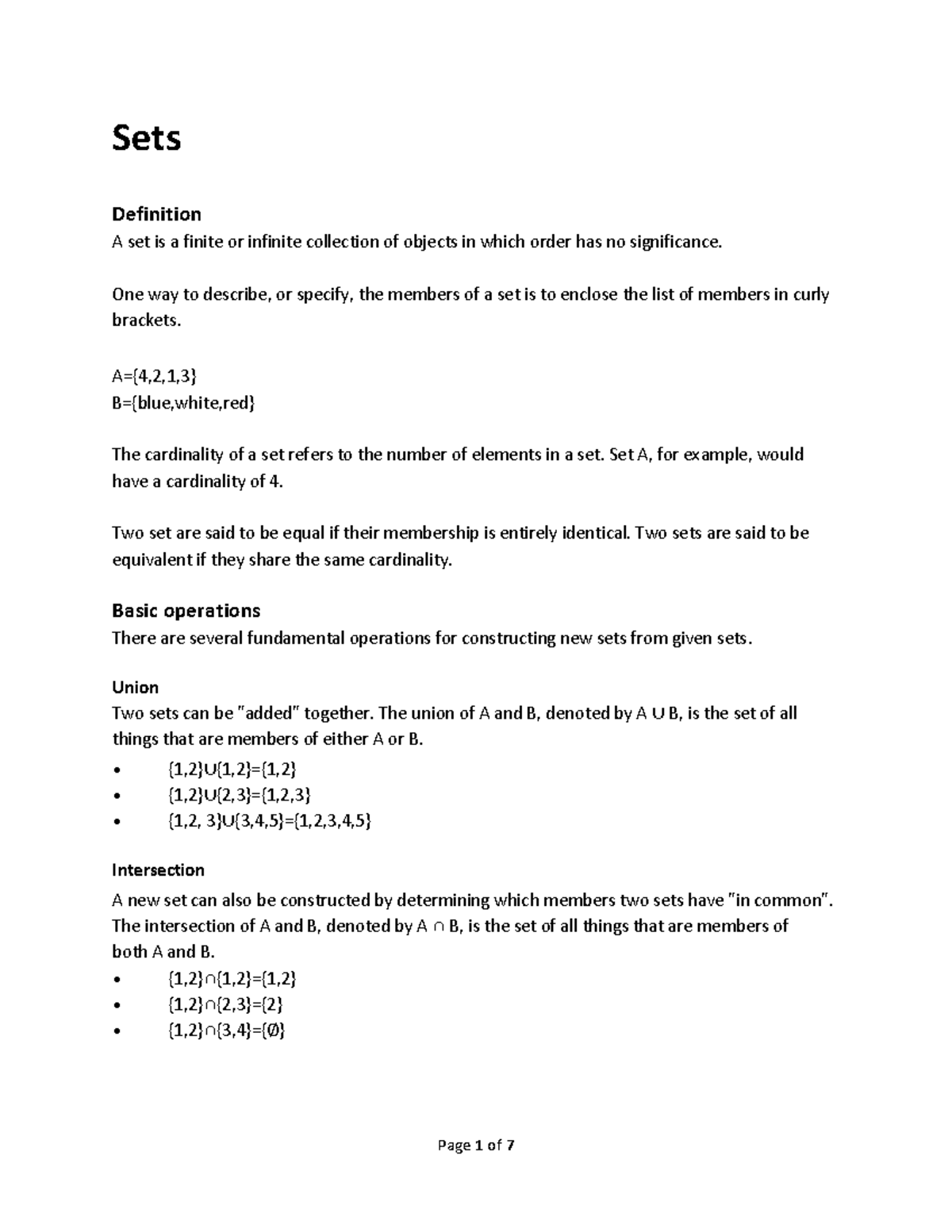 ITM 115C Lecture Notes: Understanding Sets and Their Operations - Studocu