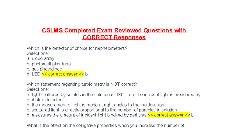 CSLMS Completed Exam Review: Key Questions & Correct Answers - Studocu