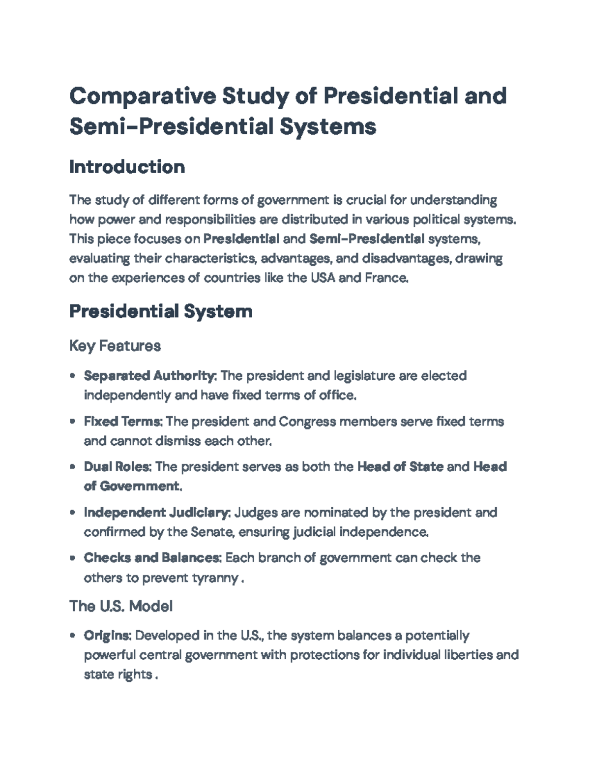 Comparative Analysis of Presidential & Semi-Presidential Systems ...