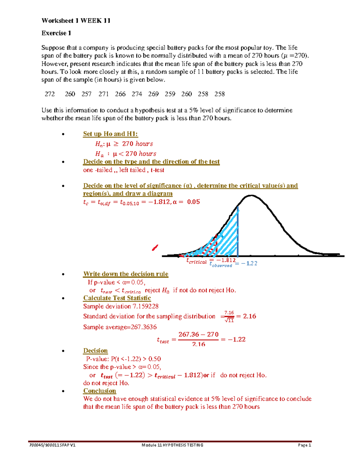 SFAP 11 Hypothesis Testing Worksheet Solutions and Analysis - Studocu
