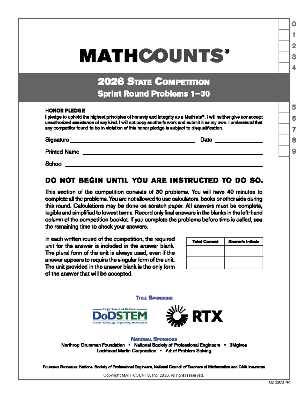 2026 MATHCOUNTS State Sprint Round Solutions and Guidelines Studocu