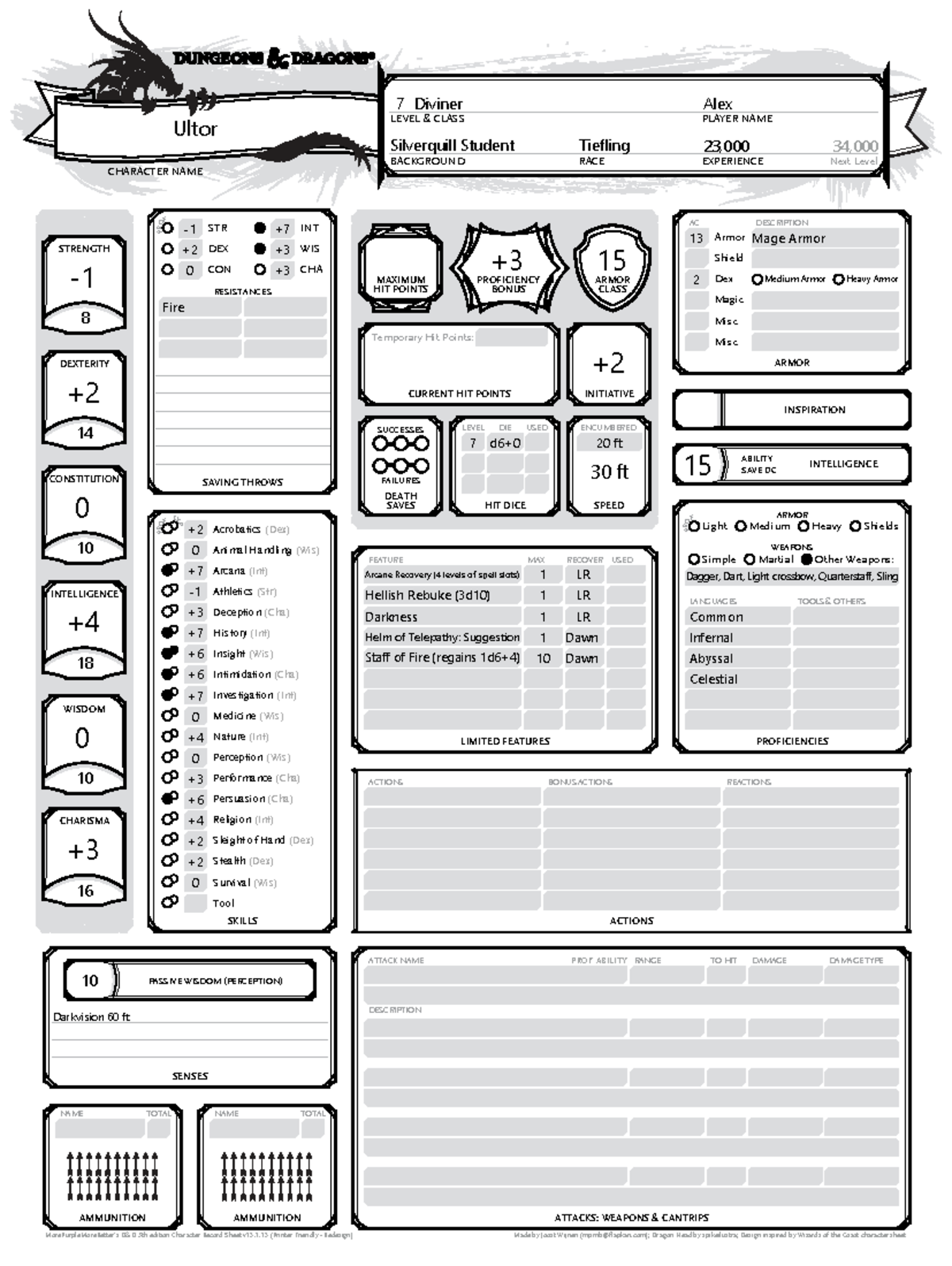 Ultor Level 7 Character Sheet - D&D 5E Notes - Studocu